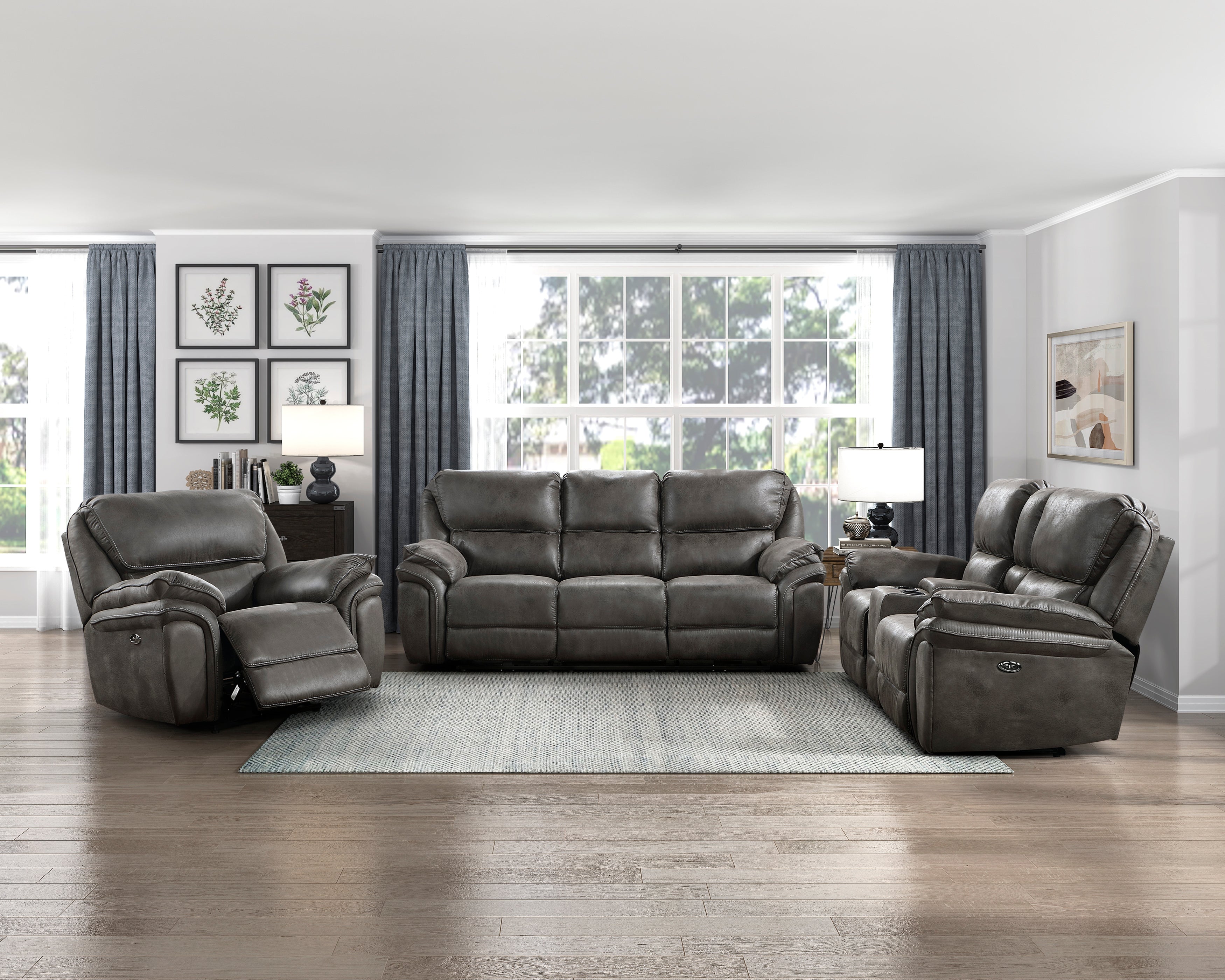 8517GRY-3PW Power Double Reclining Sofa - 8517GRY-3PW - Bien Home Furniture & Electronics