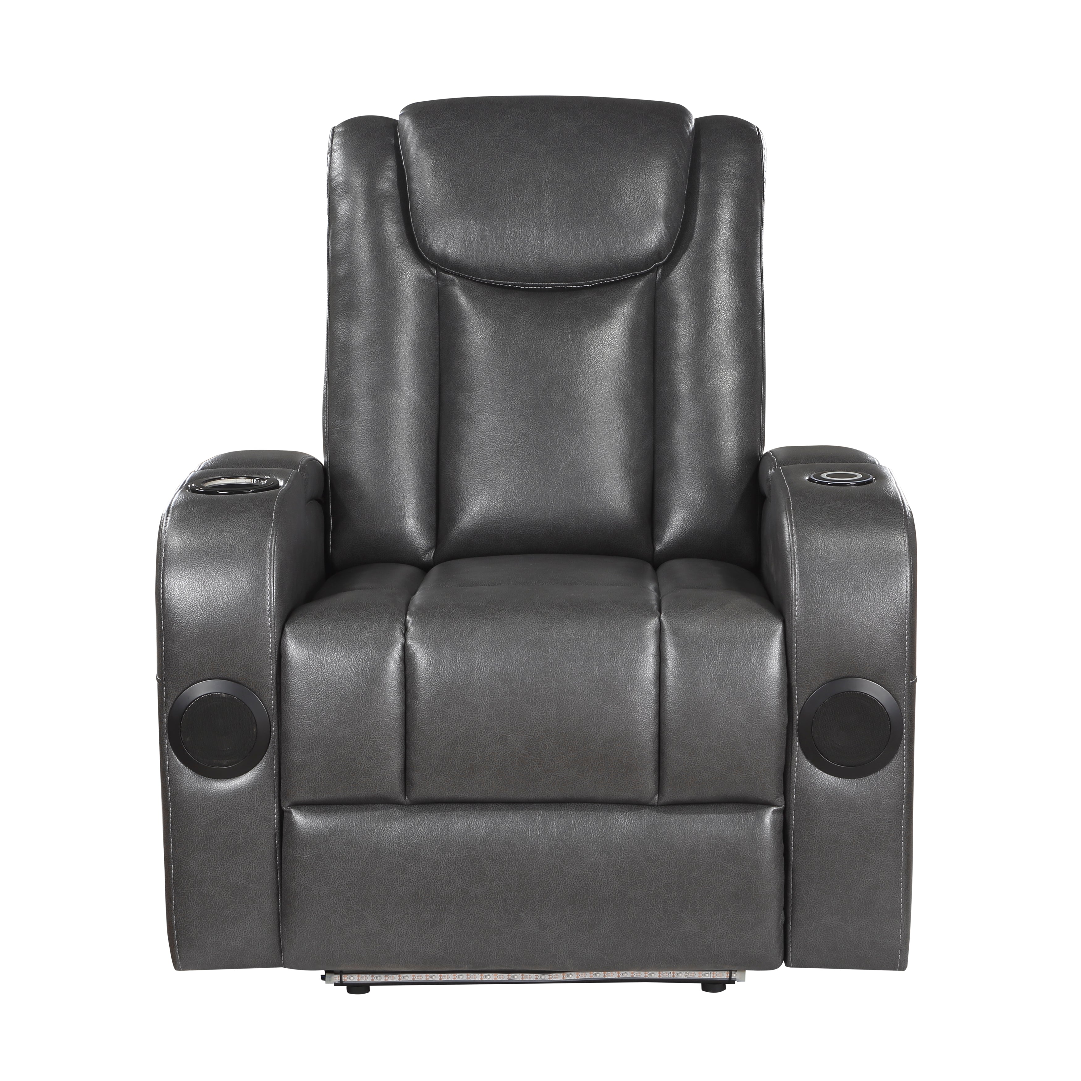 8522GRY-1PW Power Reclining Chair with Wireless Charger, Cooling Cup-Holder, Storage Arms, Speakers, LED Light and USB port - 8522GRY-1PW - Bien Home Furniture & Electronics