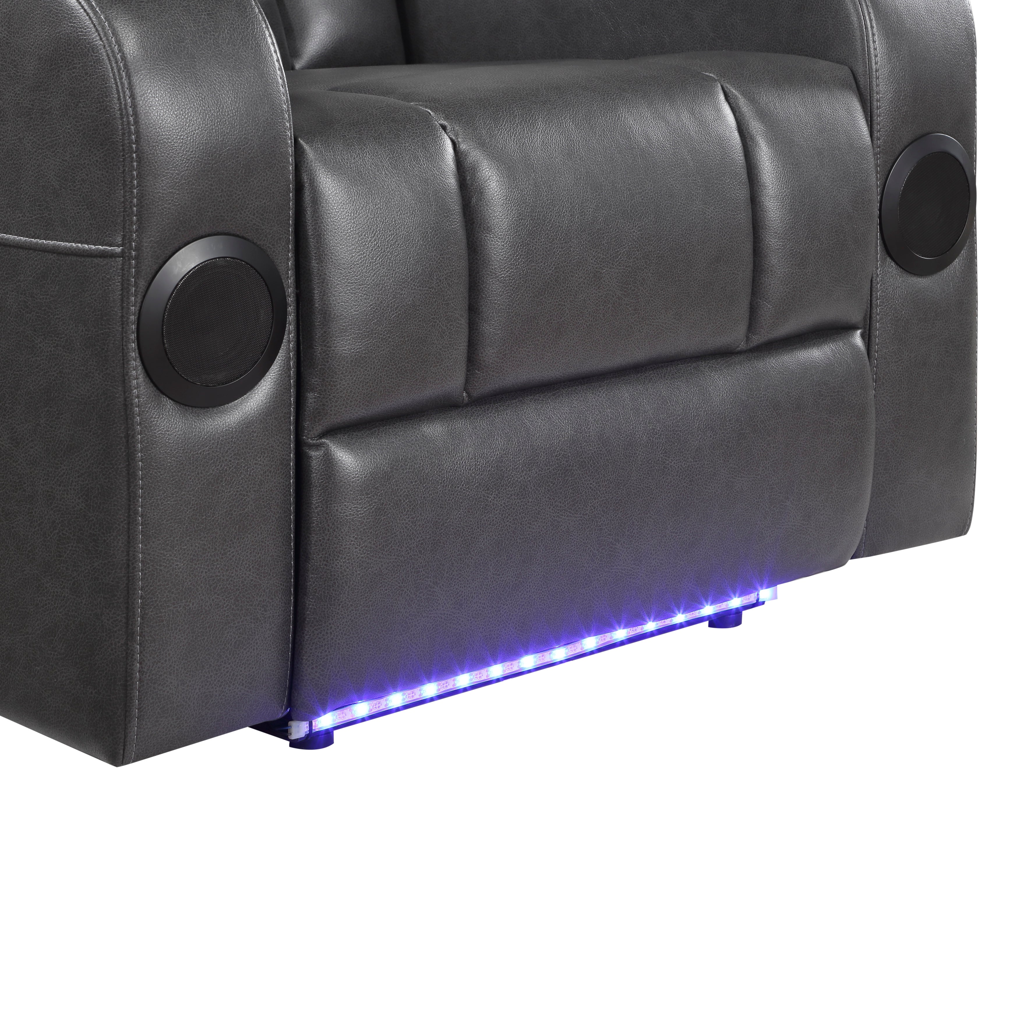 8522GRY-1PW Power Reclining Chair with Wireless Charger, Cooling Cup-Holder, Storage Arms, Speakers, LED Light and USB port - 8522GRY-1PW - Bien Home Furniture & Electronics