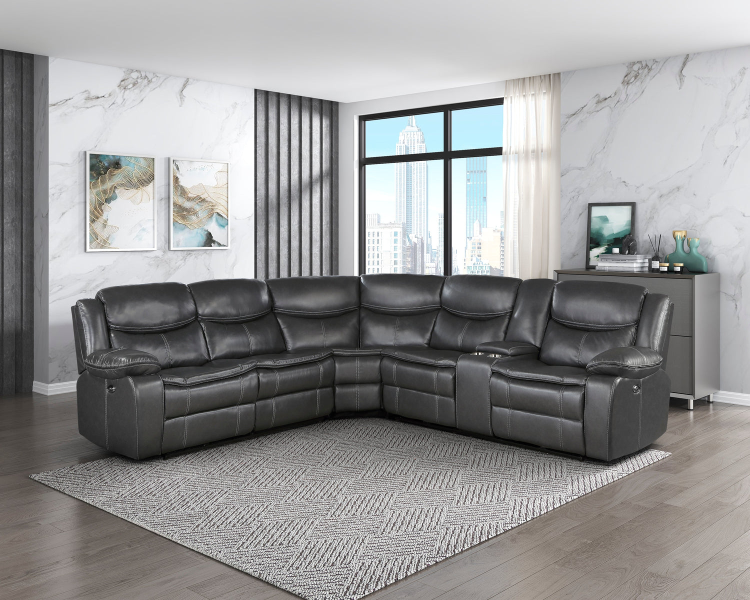 8528DG*SCPW (3)3-Piece Power Reclining Sectional with Right Console - 8528DG*SCPW - Bien Home Furniture & Electronics