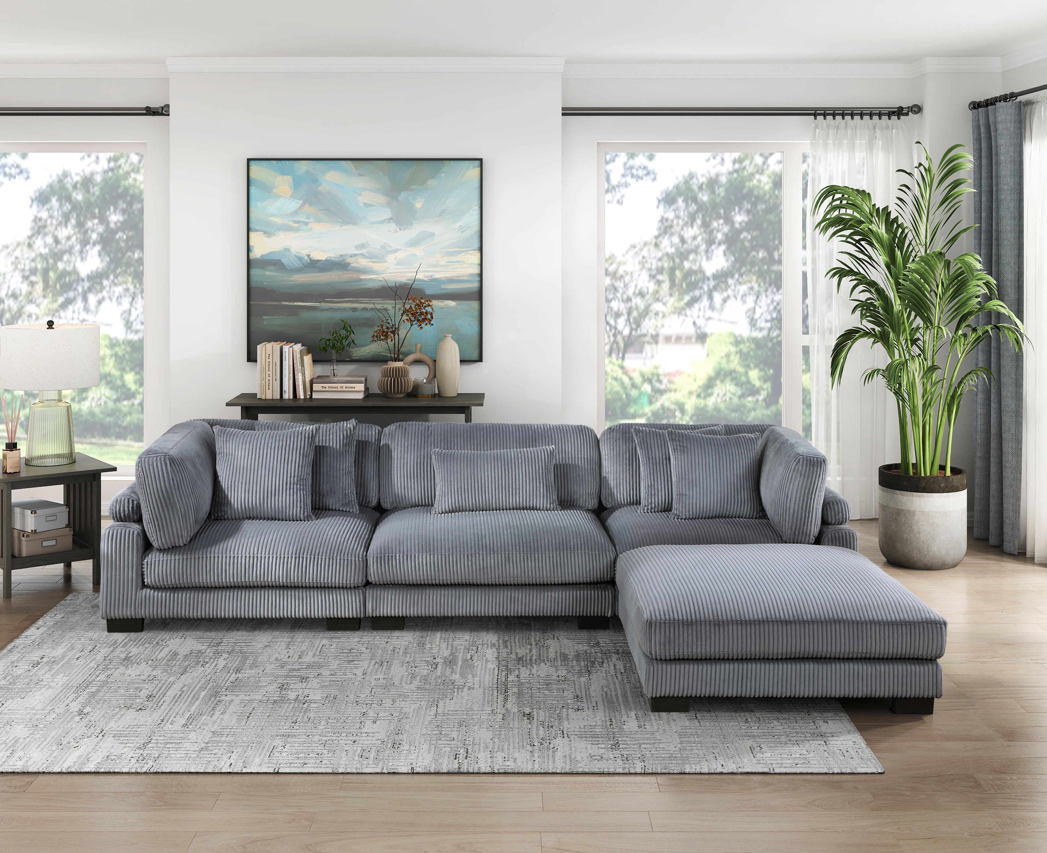 8555GY*4OT (4)4-Piece Modular Sectional with Ottoman - 8555GY*4OT - Bien Home Furniture & Electronics