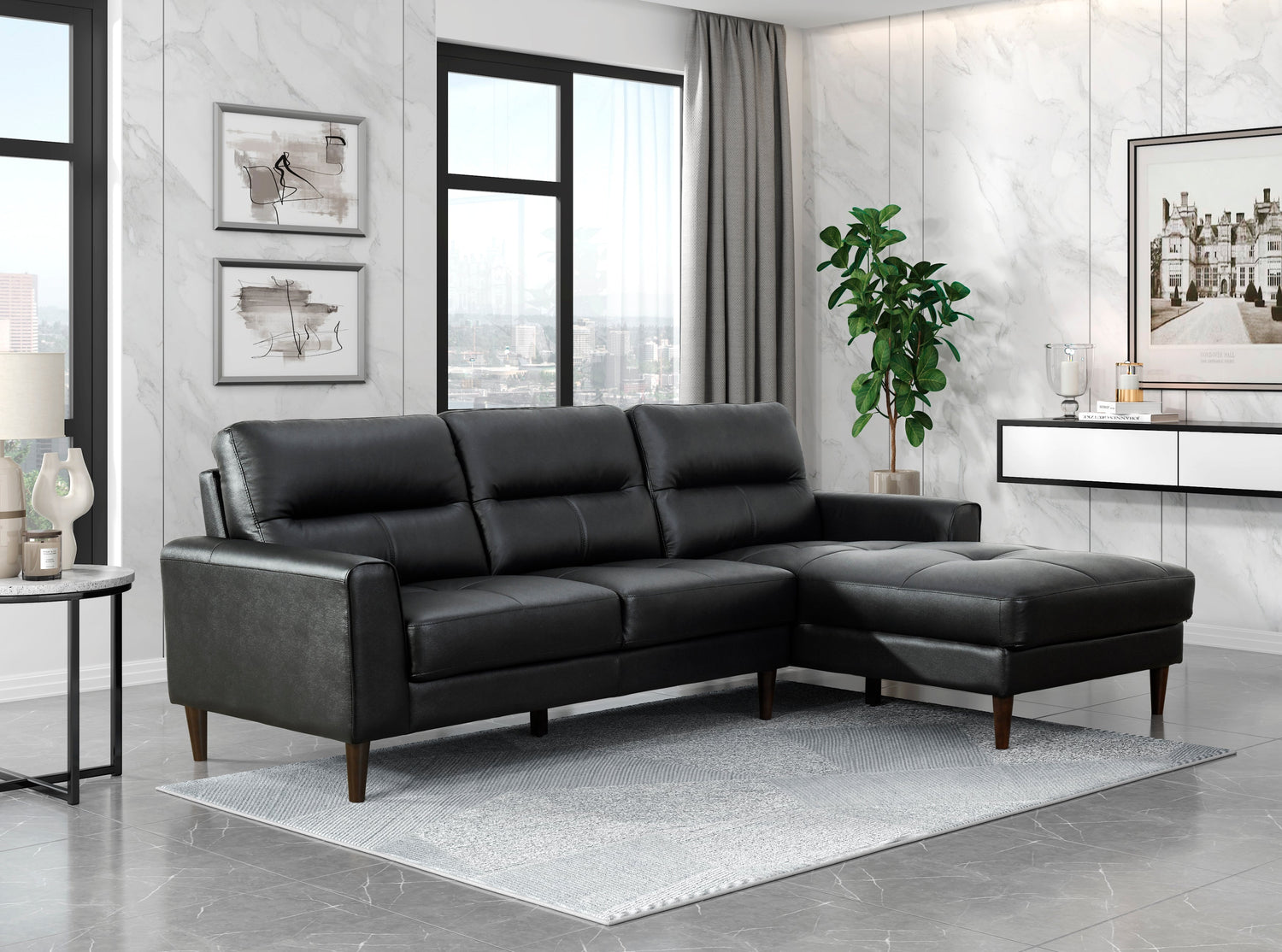 8566BLK*SC 2-Piece Sectional with Right Chaise - 8566BLK*SC - Bien Home Furniture & Electronics