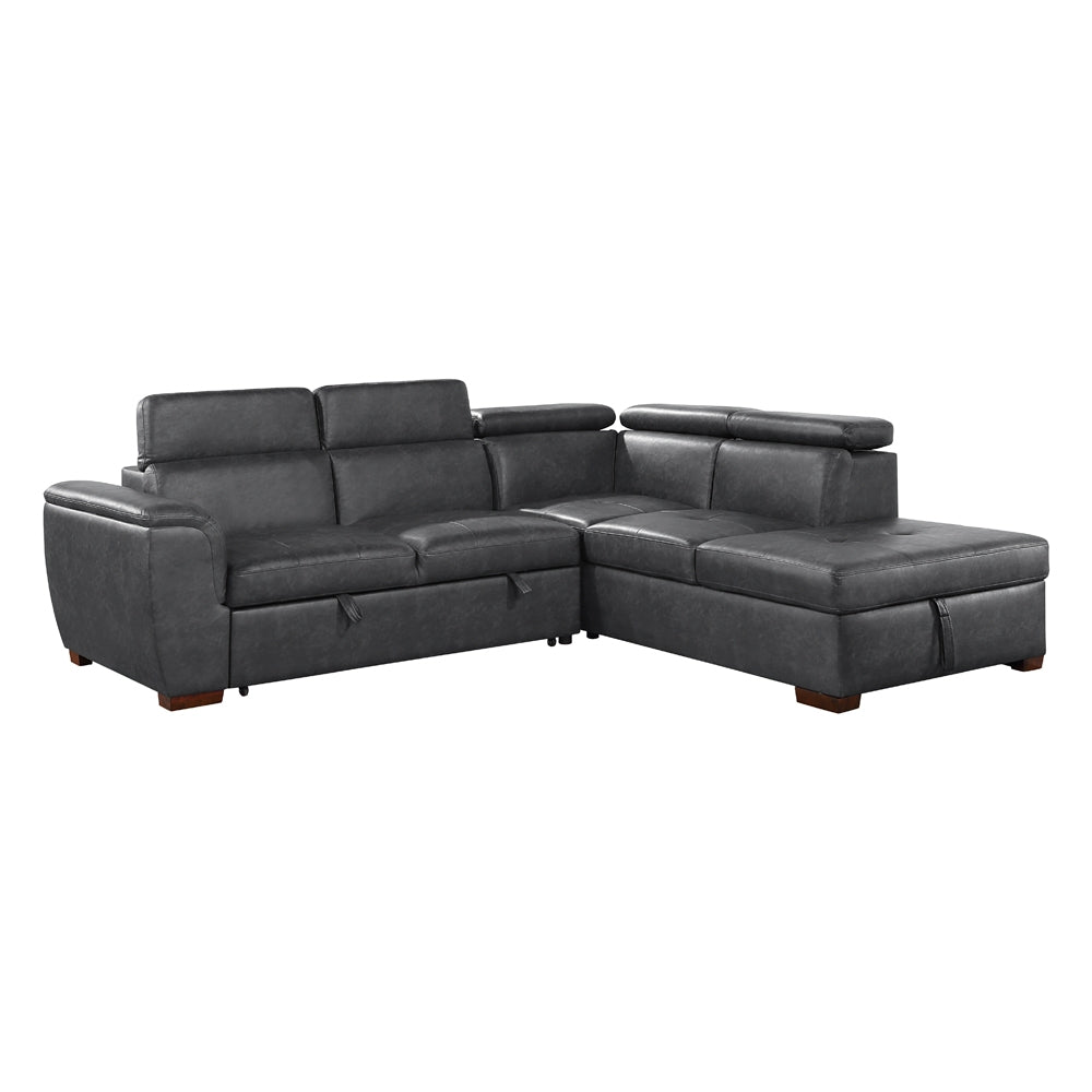 8567GY*SC (2)2-Piece Sectional with Pull-out Bed and Right Chaise with Hidden Storage, Adjustable Headrests - 8567GY*SC - Bien Home Furniture & Electronics