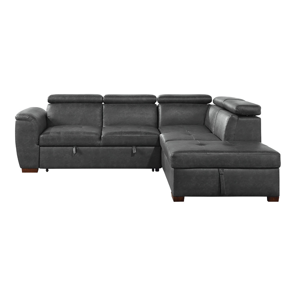 8567GY*SC (2)2-Piece Sectional with Pull-out Bed and Right Chaise with Hidden Storage, Adjustable Headrests - 8567GY*SC - Bien Home Furniture & Electronics