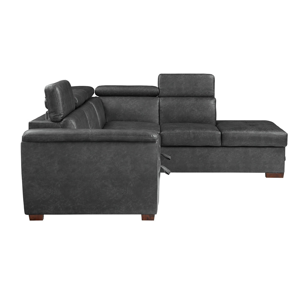 8567GY*SC (2)2-Piece Sectional with Pull-out Bed and Right Chaise with Hidden Storage, Adjustable Headrests - 8567GY*SC - Bien Home Furniture & Electronics