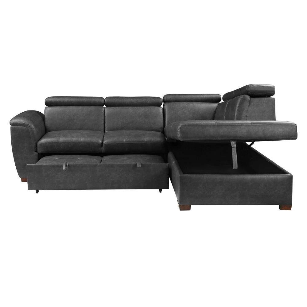 8567GY*SC (2)2-Piece Sectional with Pull-out Bed and Right Chaise with Hidden Storage, Adjustable Headrests - 8567GY*SC - Bien Home Furniture & Electronics