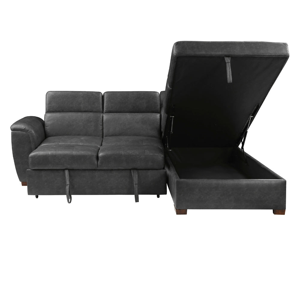 8567GY*SC (2)2-Piece Sectional with Pull-out Bed and Right Chaise with Hidden Storage, Adjustable Headrests - 8567GY*SC - Bien Home Furniture & Electronics