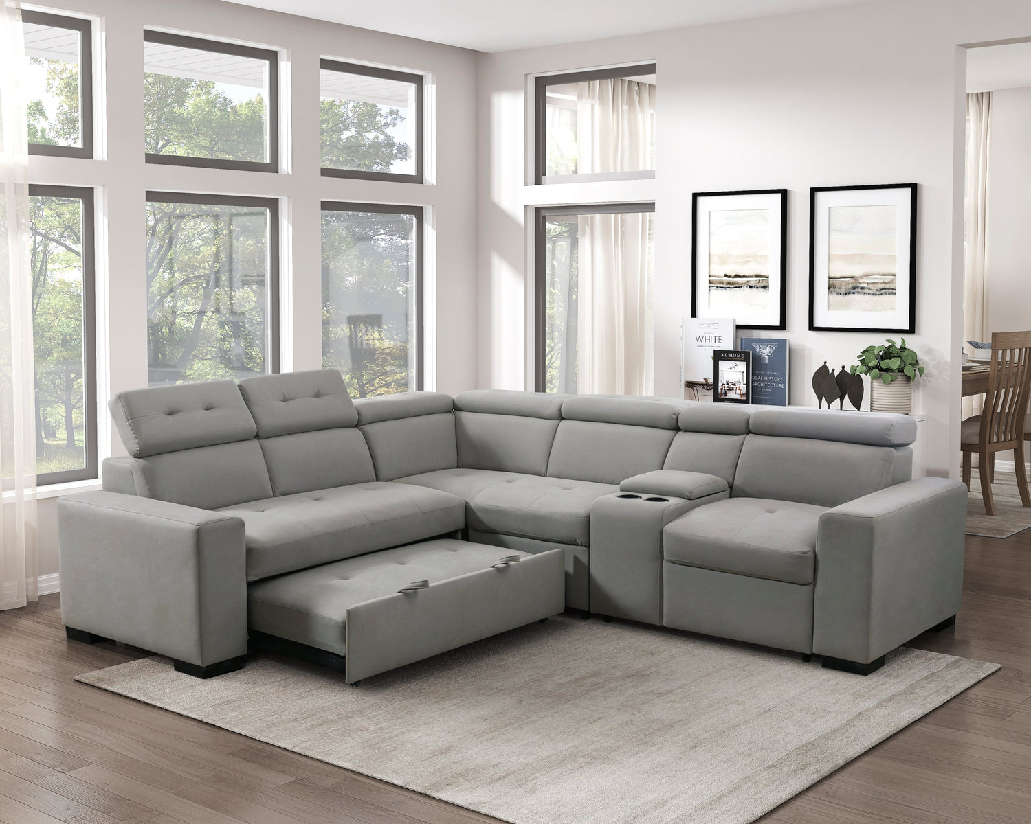 9219GY*SC (3)3-Piece Sectional with Adjustable Headrests, Pull-out Bed and Console - 9219GY*SC - Bien Home Furniture & Electronics
