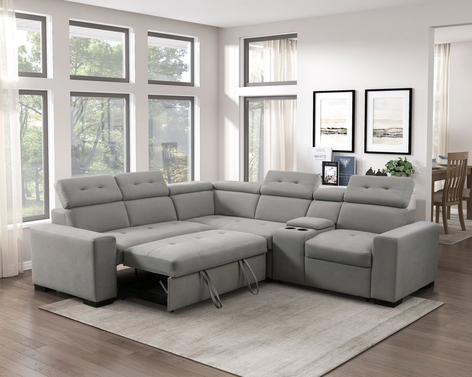 9219GY*SC (3)3-Piece Sectional with Adjustable Headrests, Pull-out Bed and Console - 9219GY*SC - Bien Home Furniture & Electronics