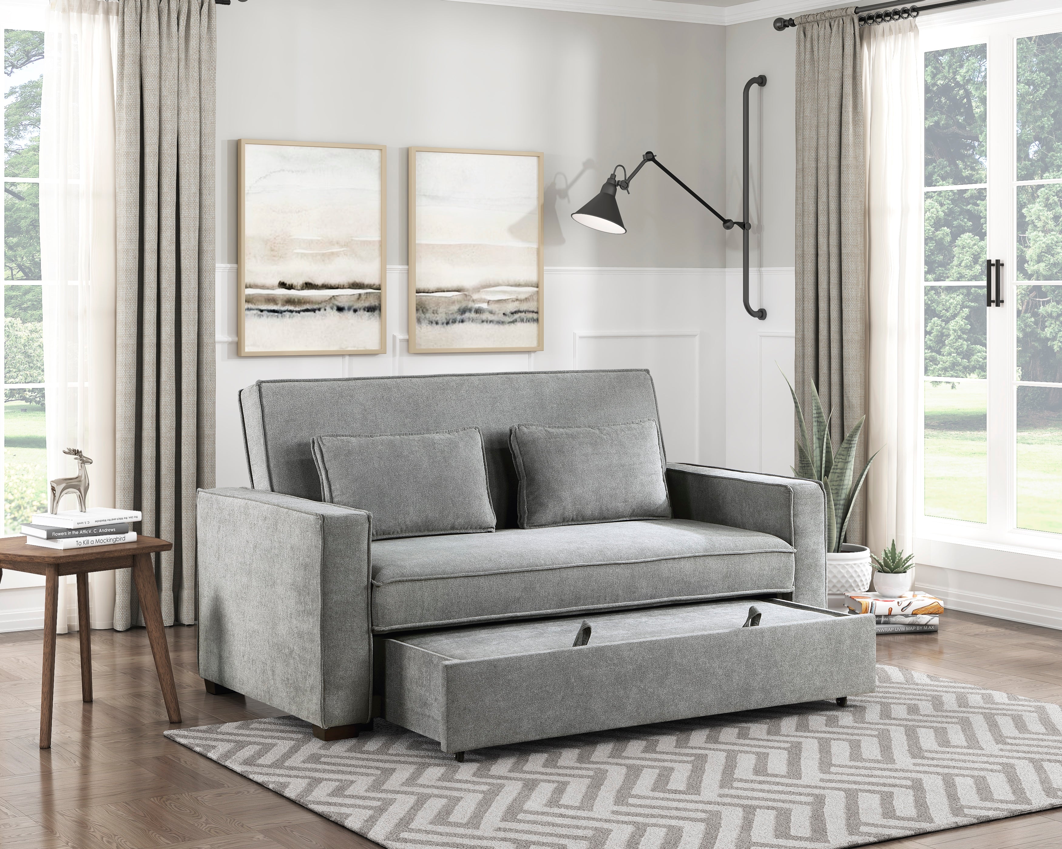 9238GY-3CL Convertible Studio Sofa with Pull-out Bed - 9238GY-3CL - Bien Home Furniture & Electronics