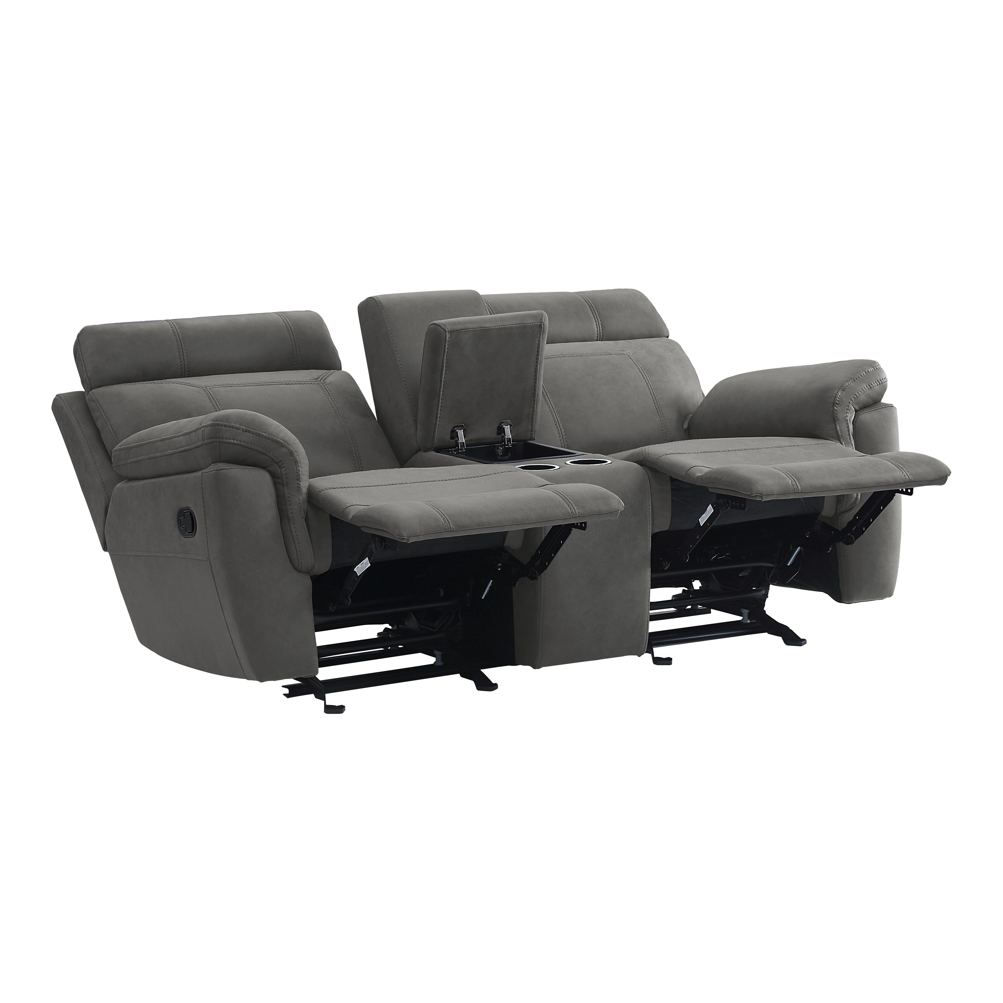 9301GRY-2 Double Glider Reclining Love Seat with Center Console - 9301GRY-2 - Bien Home Furniture & Electronics