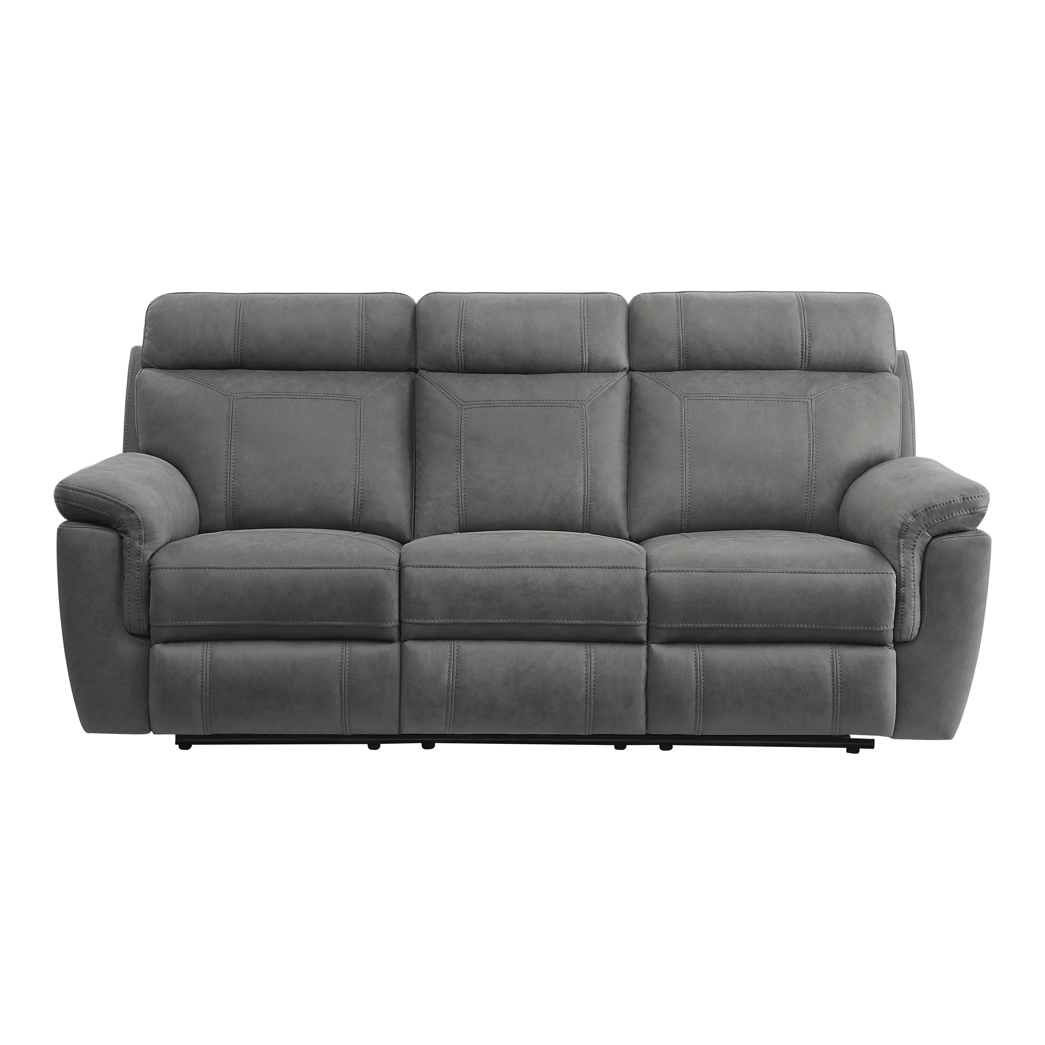 9301GRY-3 Double Reclining Sofa with Center Drop-Down Cup Holders - 9301GRY-3 - Bien Home Furniture & Electronics
