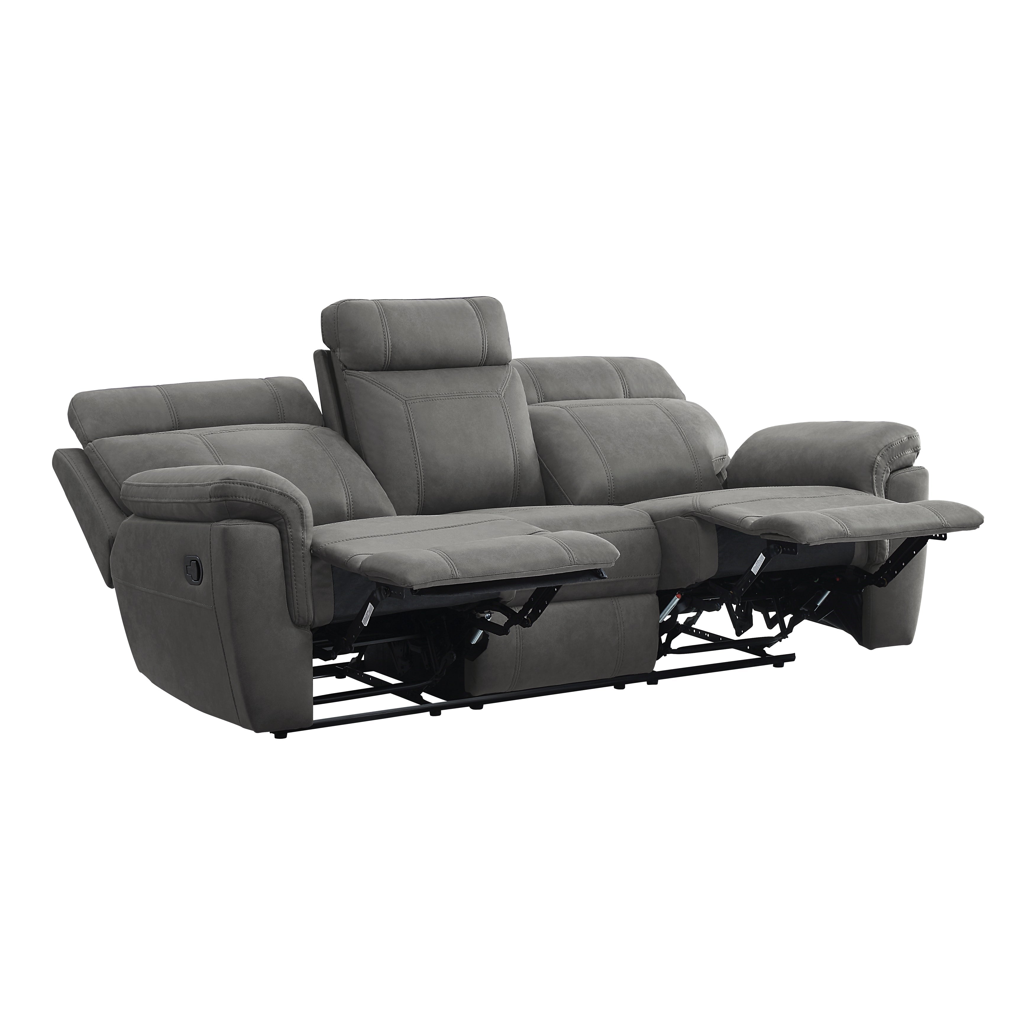 9301GRY-3 Double Reclining Sofa with Center Drop-Down Cup Holders - 9301GRY-3 - Bien Home Furniture & Electronics