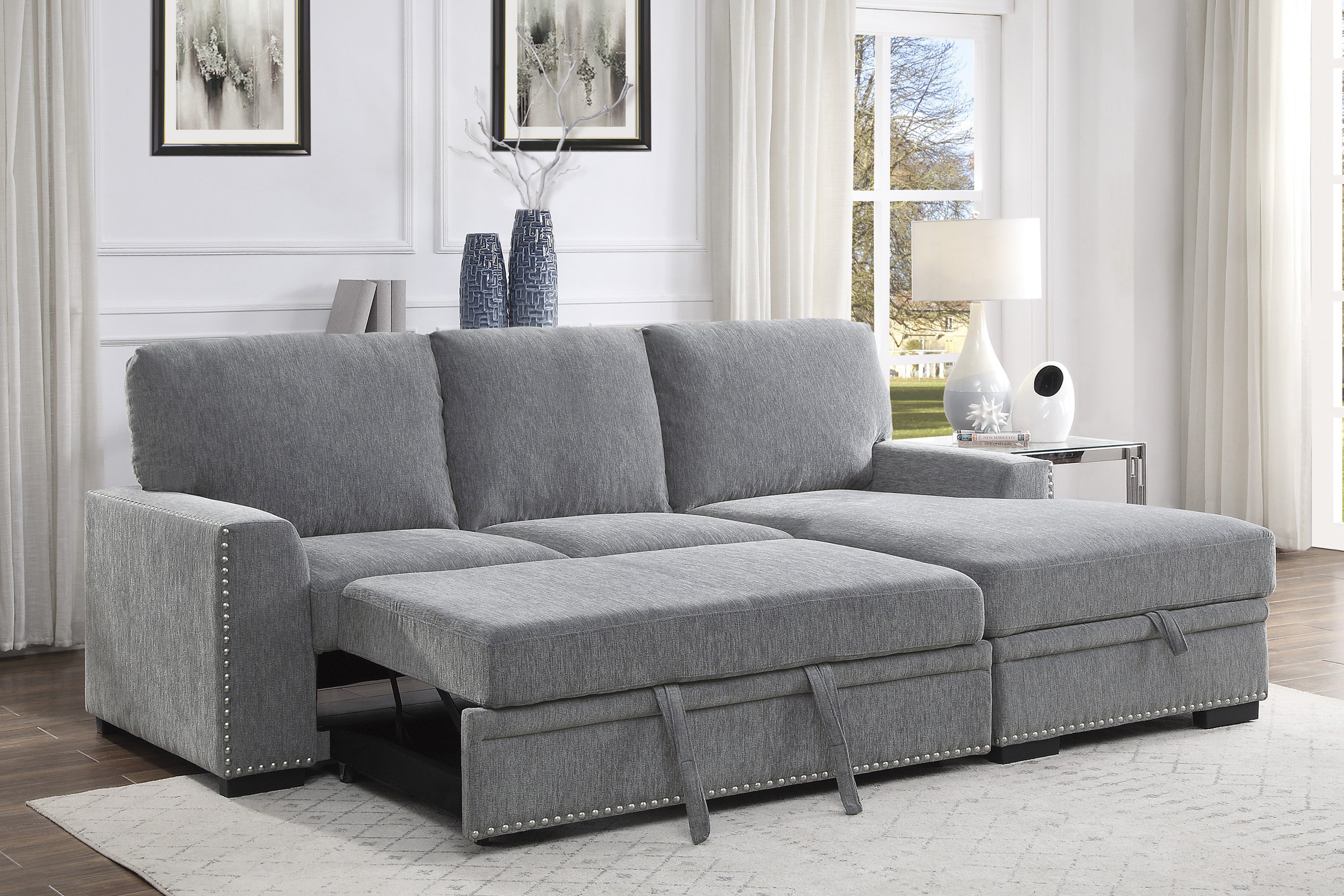 9468DG*2RC2L (2)2-Piece Sectional with Pull-out Bed and Right Chaise with Hidden Storage - 9468DG*2RC2L - Bien Home Furniture & Electronics