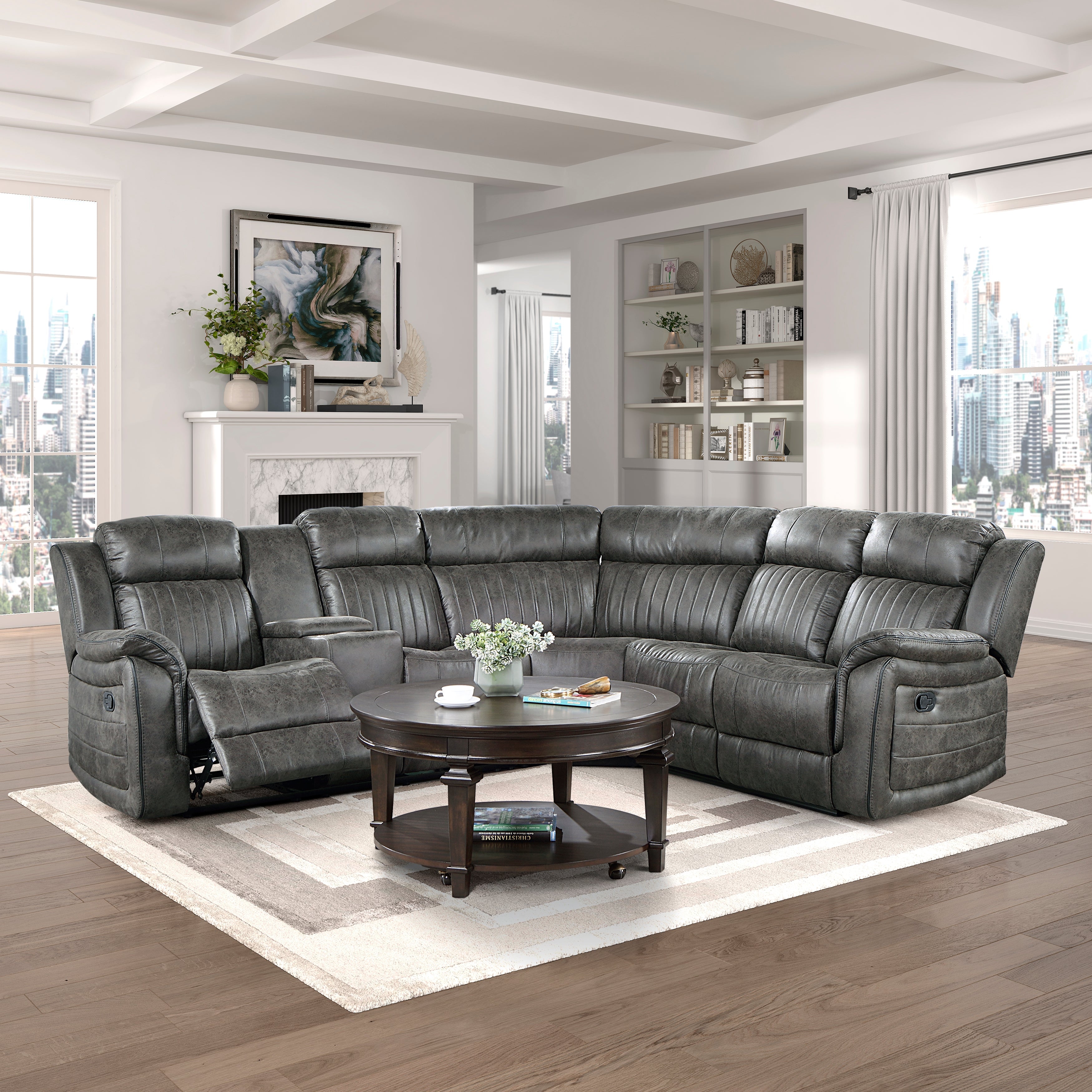 9479BRG*SC (3)3-Piece Reclining Sectional with Left Console - 9479BRG*SC - Bien Home Furniture & Electronics