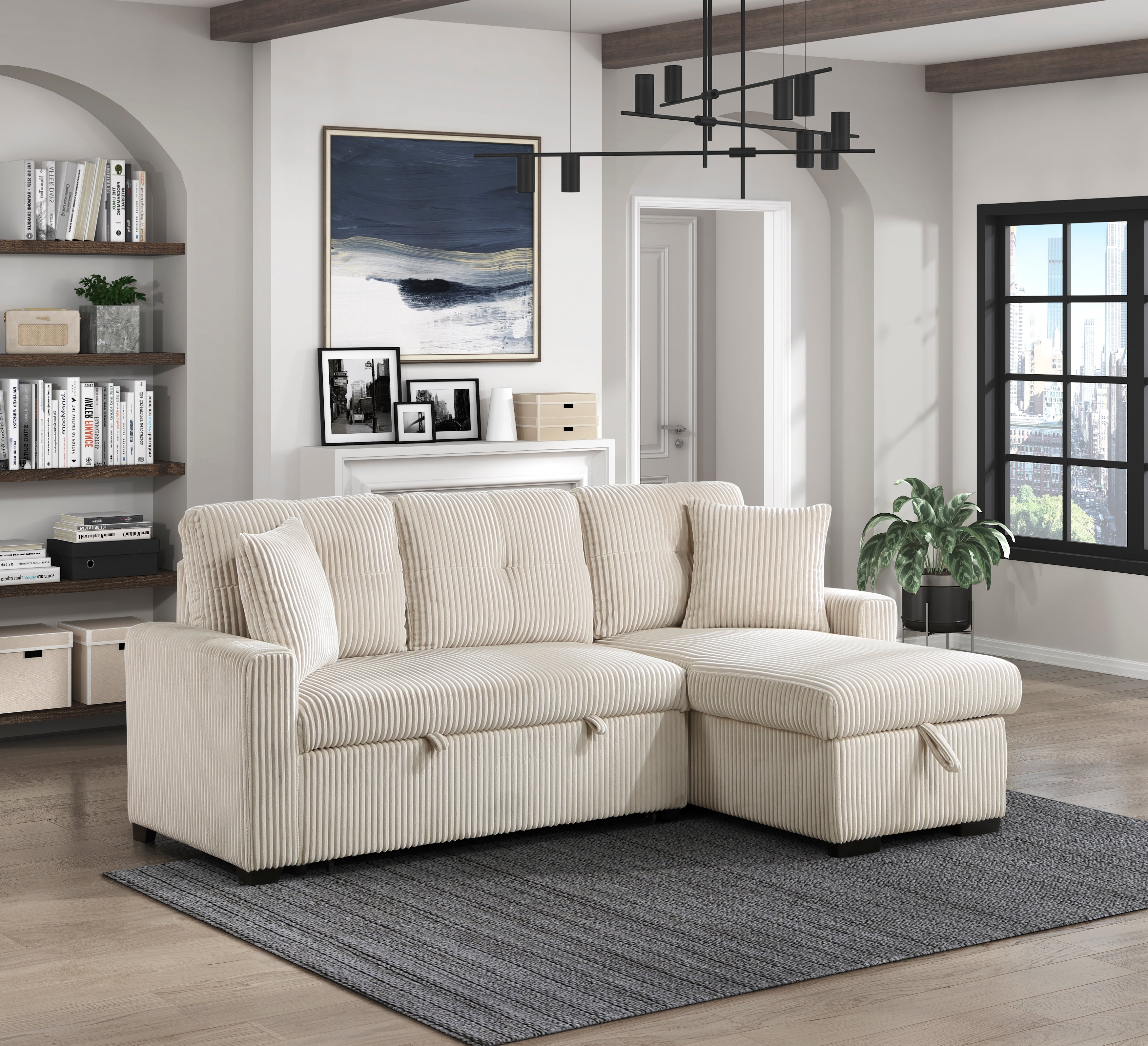 9649BE*SC (3)3-Piece Reversible Sectional with Pull-out Bed and Hidden Storage - 9649BE*SC - Bien Home Furniture & Electronics