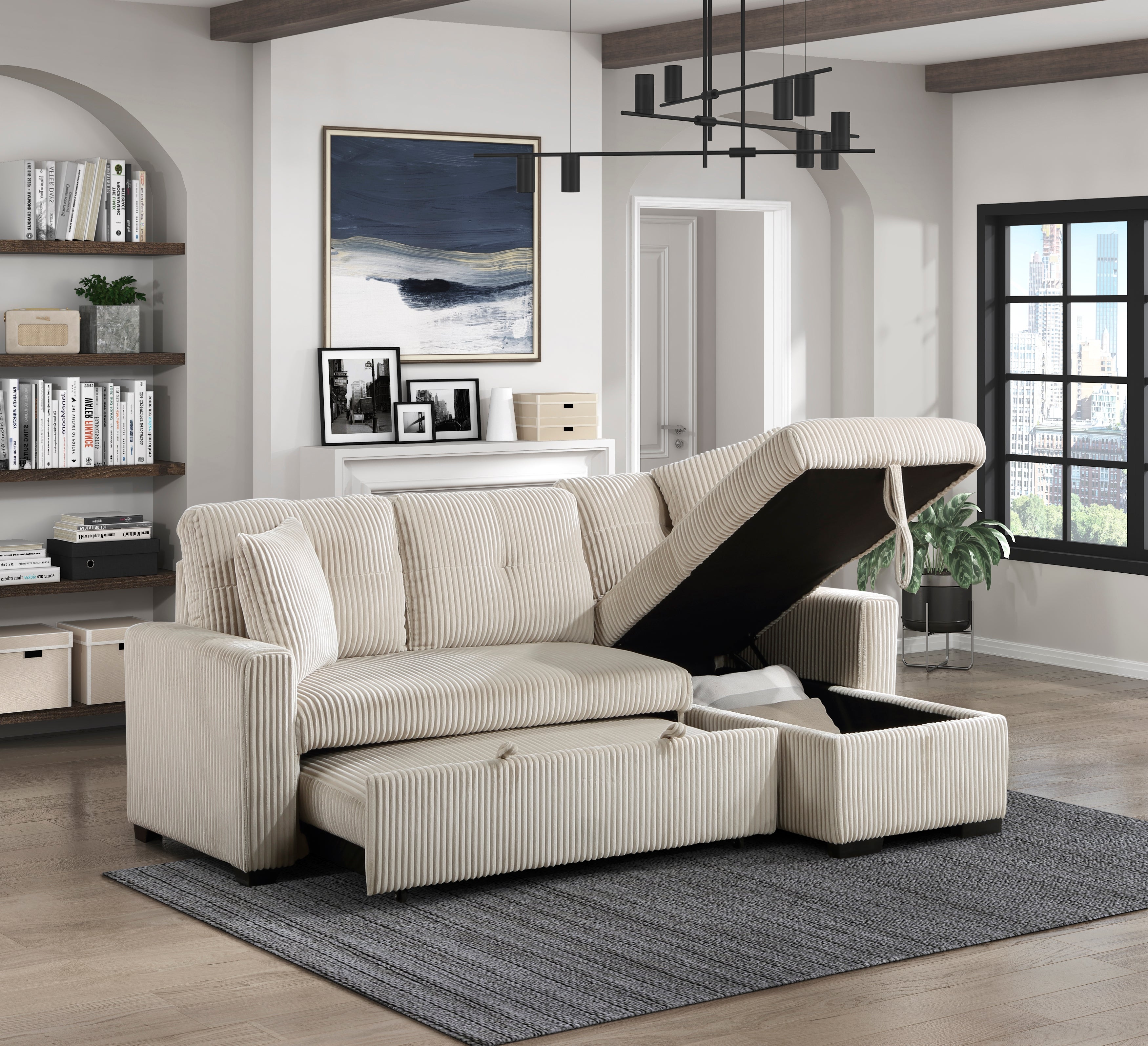 9649BE*SC (3)3-Piece Reversible Sectional with Pull-out Bed and Hidden Storage - 9649BE*SC - Bien Home Furniture & Electronics