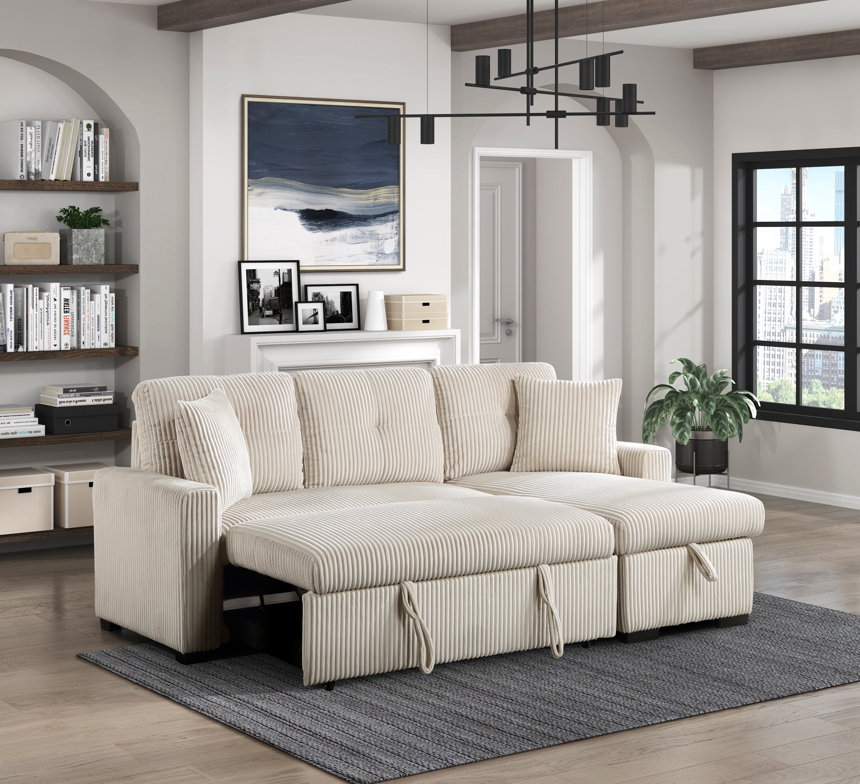 9649BE*SC (3)3-Piece Reversible Sectional with Pull-out Bed and Hidden Storage - 9649BE*SC - Bien Home Furniture & Electronics