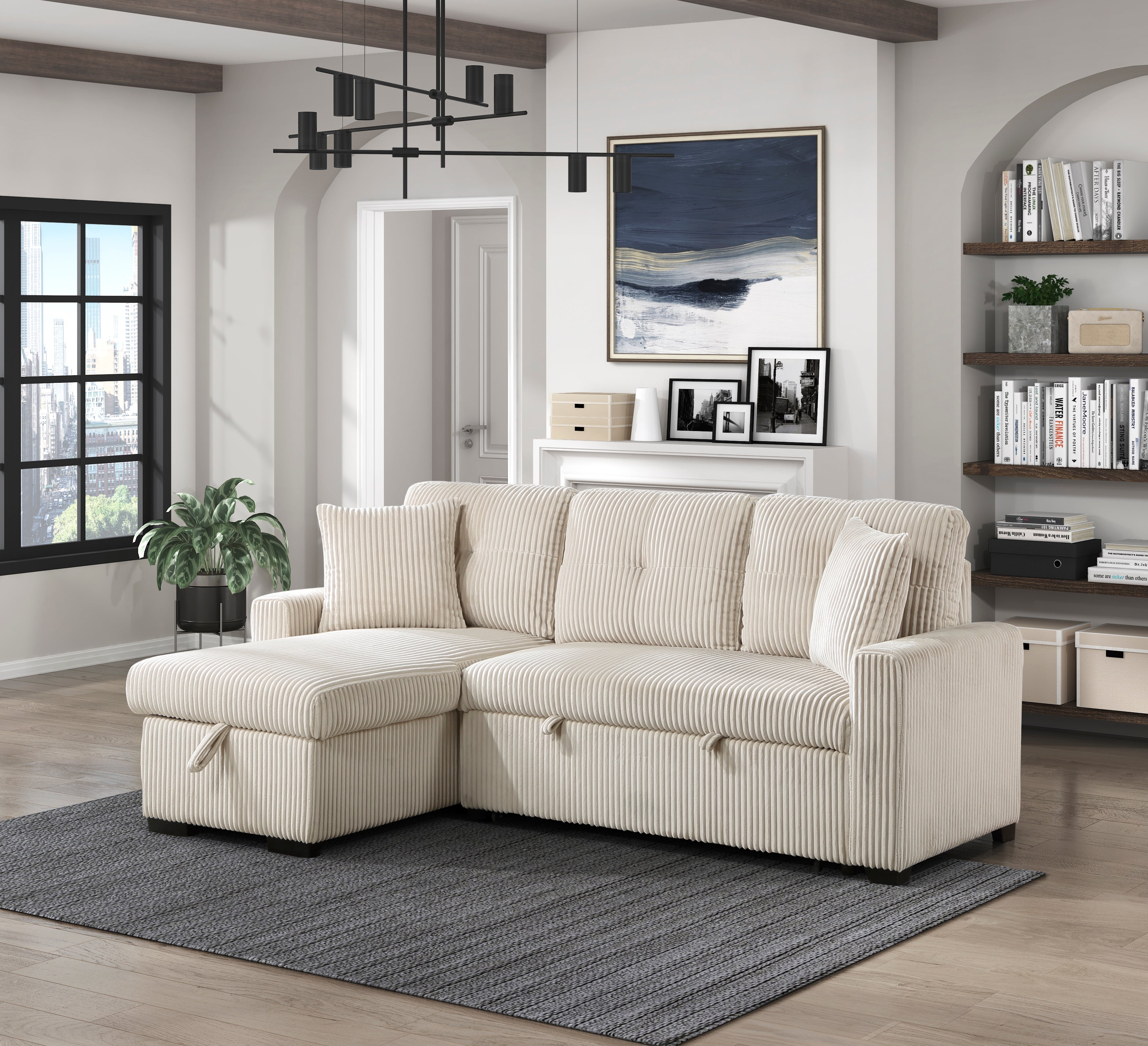 9649BE*SC (3)3-Piece Reversible Sectional with Pull-out Bed and Hidden Storage - 9649BE*SC - Bien Home Furniture & Electronics
