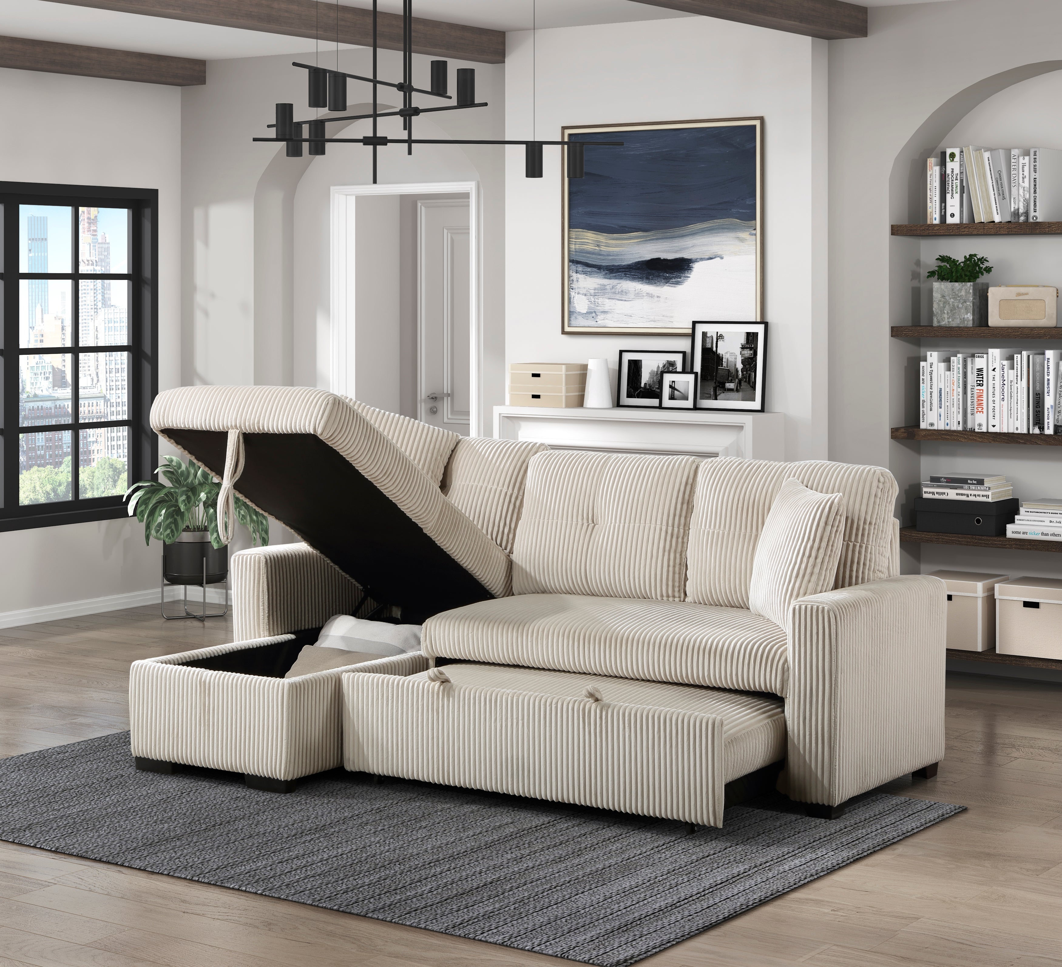 9649BE*SC (3)3-Piece Reversible Sectional with Pull-out Bed and Hidden Storage - 9649BE*SC - Bien Home Furniture & Electronics