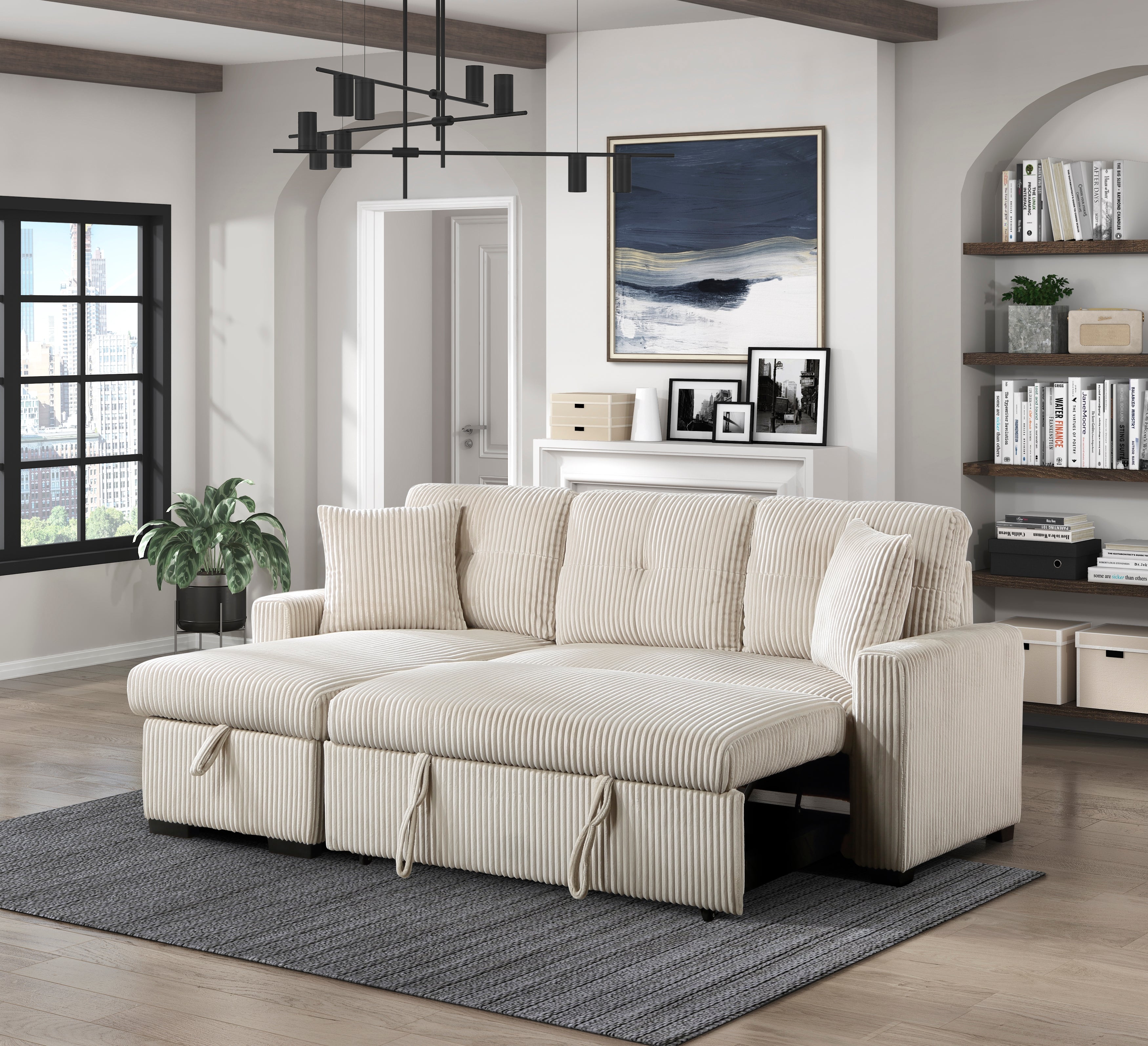 9649BE*SC (3)3-Piece Reversible Sectional with Pull-out Bed and Hidden Storage - 9649BE*SC - Bien Home Furniture & Electronics