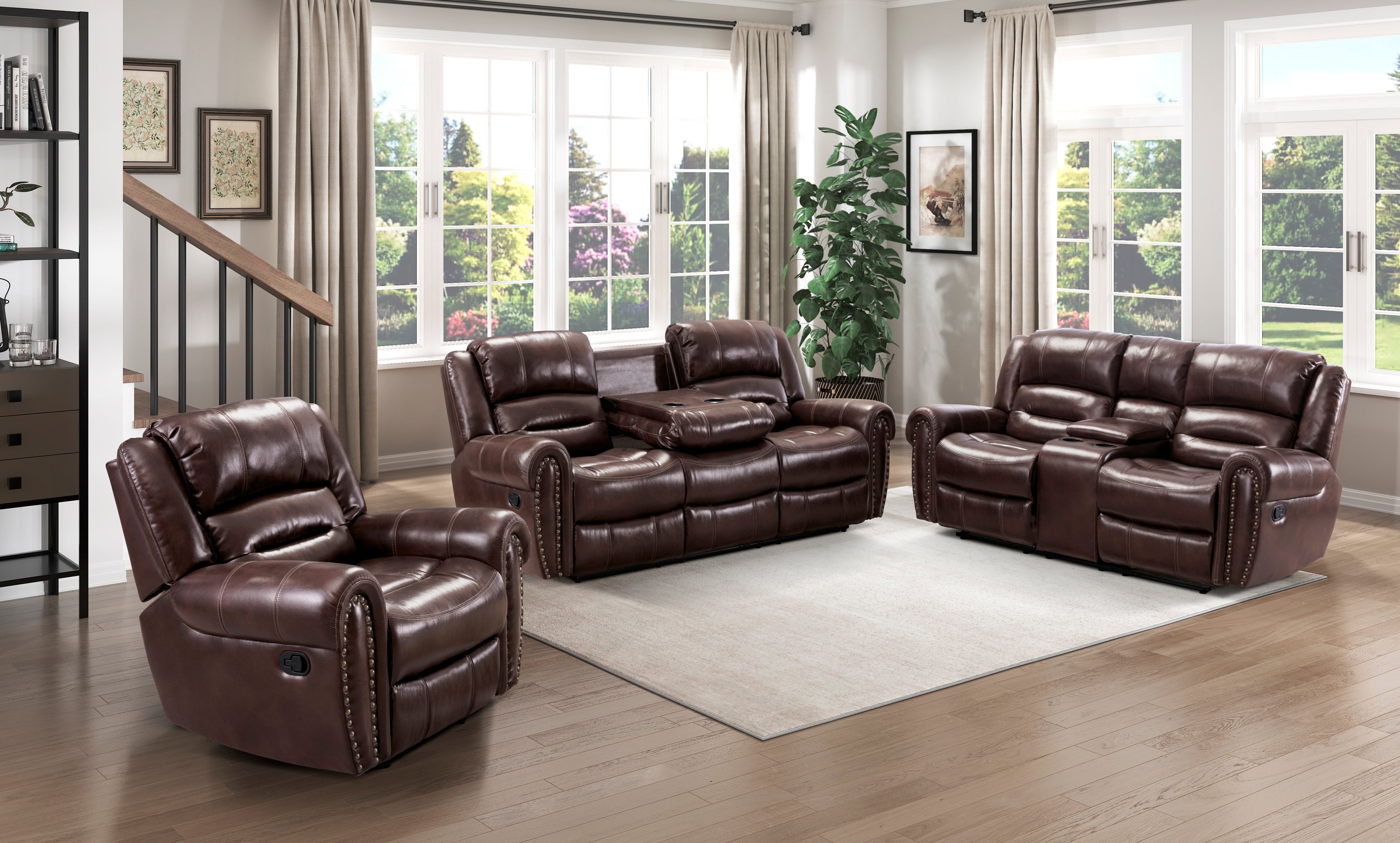 9668NBR-3 Double Reclining Sofa with Center Drop-down Cup Holders - 9668NBR-3 - Bien Home Furniture & Electronics