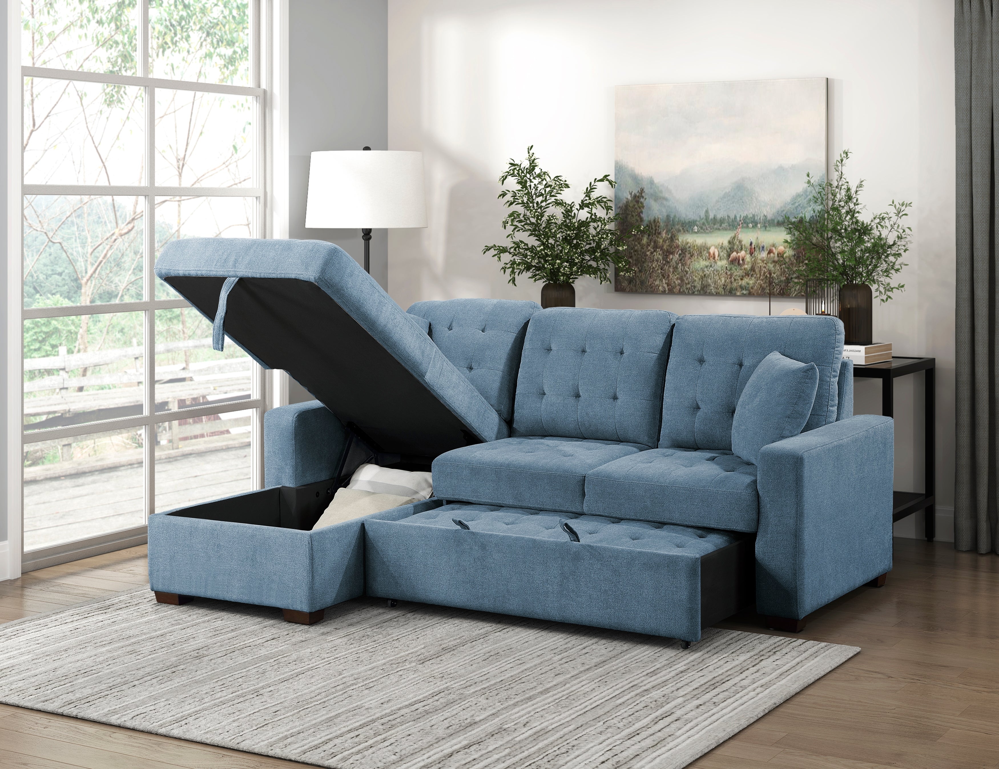 9816BU*2LCRL (2)2-Piece Sectional with Left Chaise, Pull-out Bed and Hidden Storage - 9816BU*2LCRL - Bien Home Furniture & Electronics