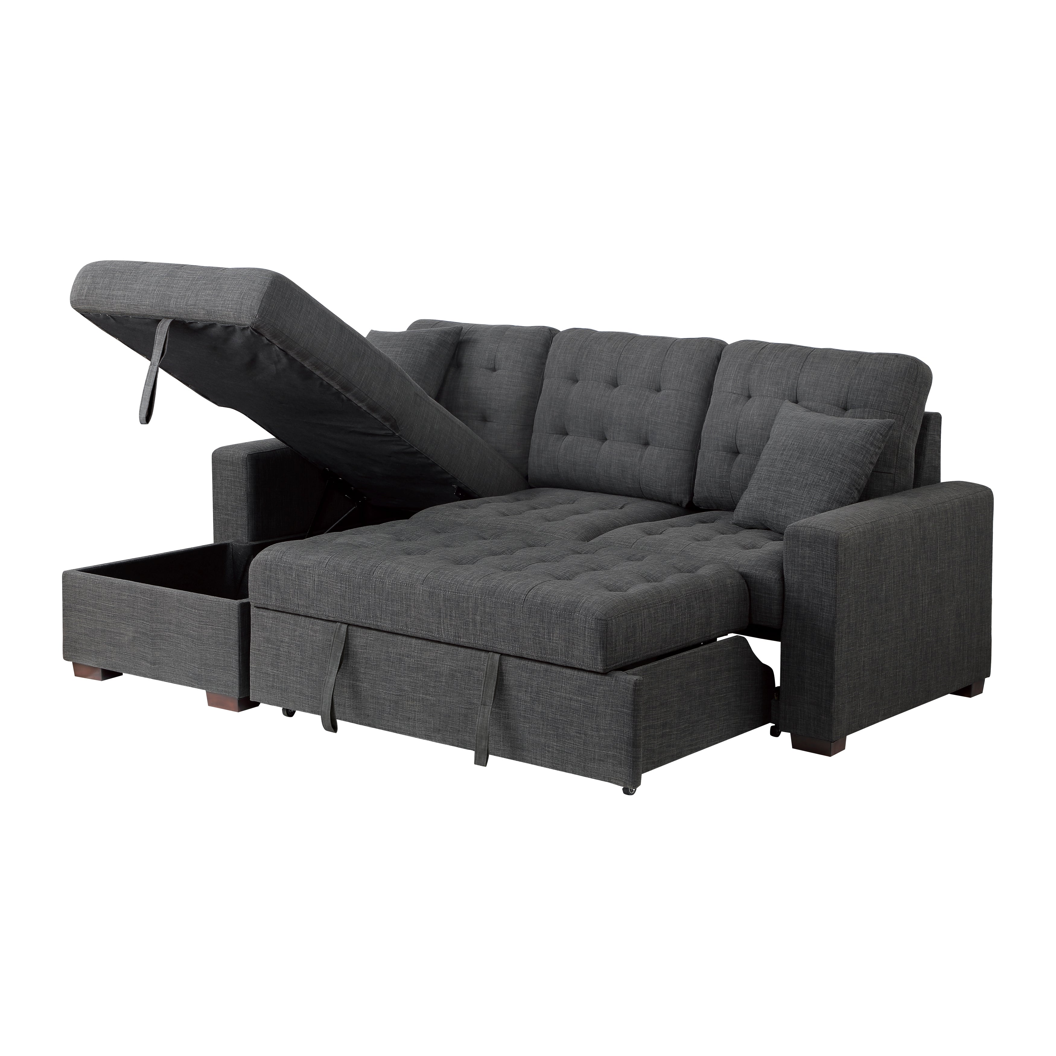 9916DG*2LCRL (2)2-Piece Sectional with Pull-out Bed and Left Chaise with Hidden Storage - 9916DG*2LCRL - Bien Home Furniture & Electronics