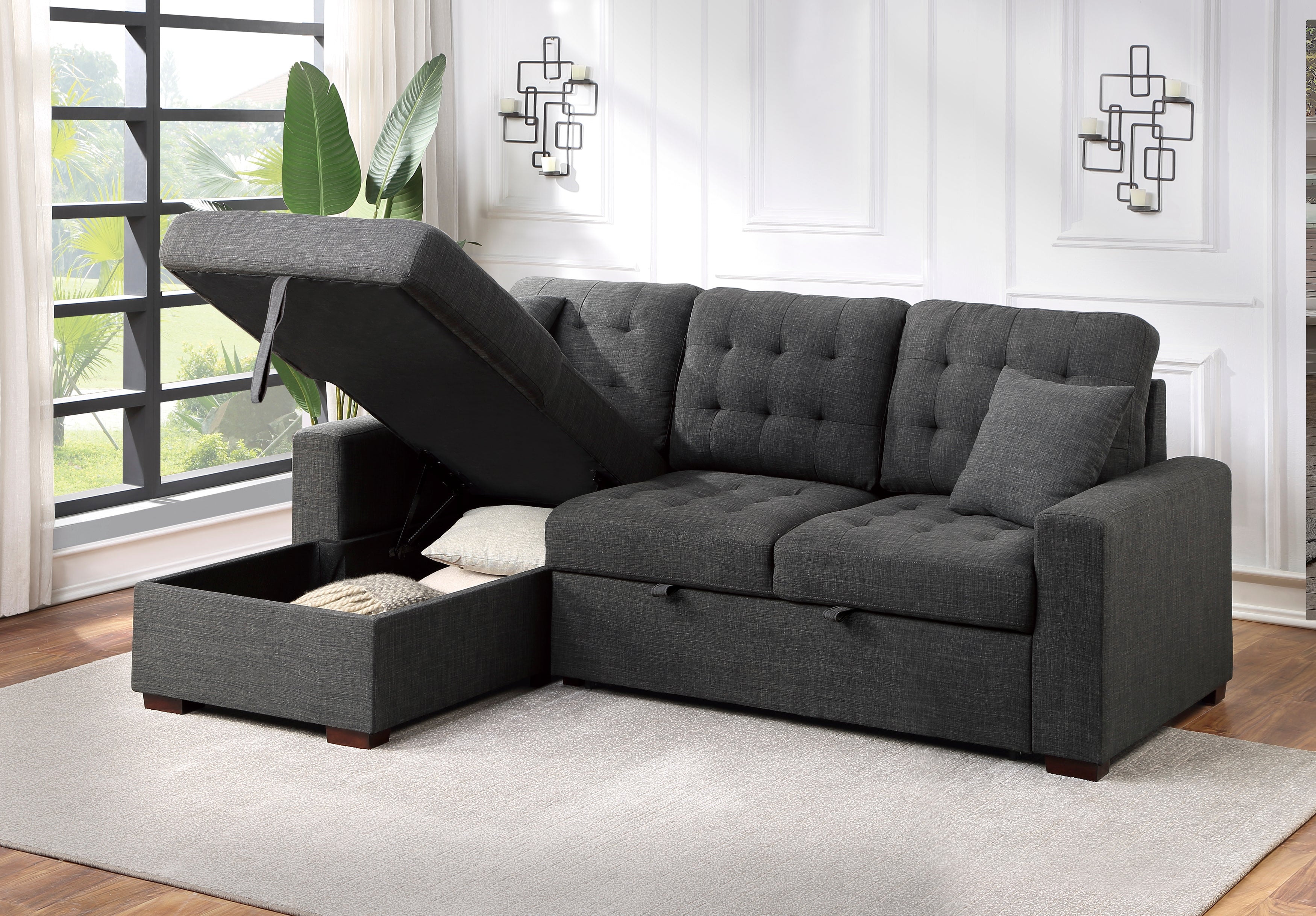 9916DG*2LCRL (2)2-Piece Sectional with Pull-out Bed and Left Chaise with Hidden Storage - 9916DG*2LCRL - Bien Home Furniture & Electronics