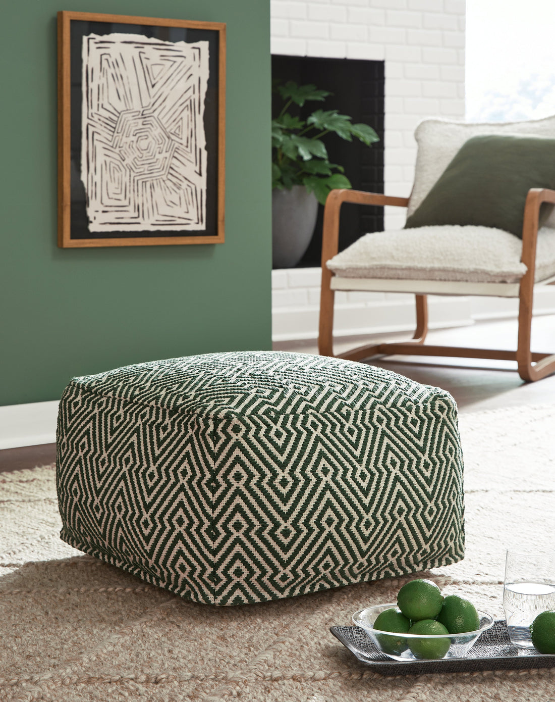 Abacy Green/Ivory Pouf - A1001053 - Bien Home Furniture &amp; Electronics