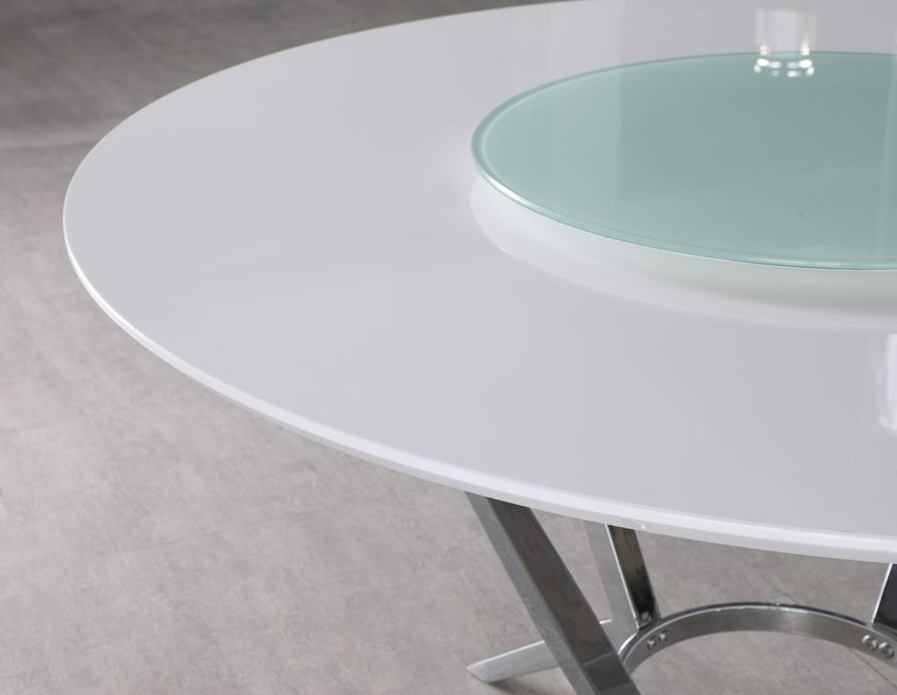 Abby White/Chrome Round Dining Table with Lazy Susan - 110321 - Bien Home Furniture & Electronics