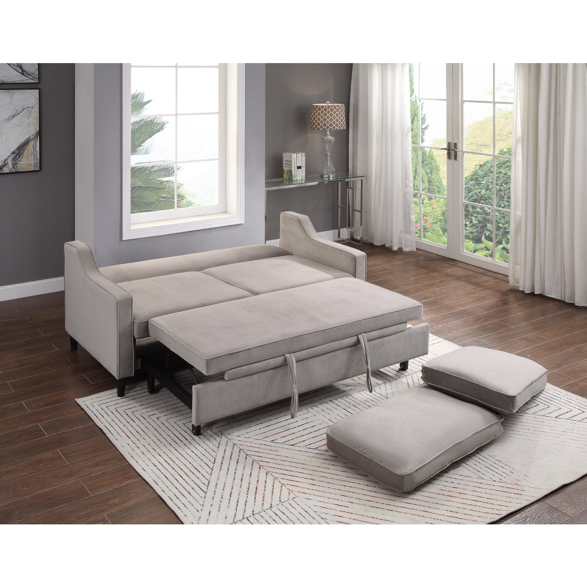 Adelia Cobblestone Velvet Convertible Studio Sofa with Pull-out Bed - 9428CB-3CL - Bien Home Furniture & Electronics