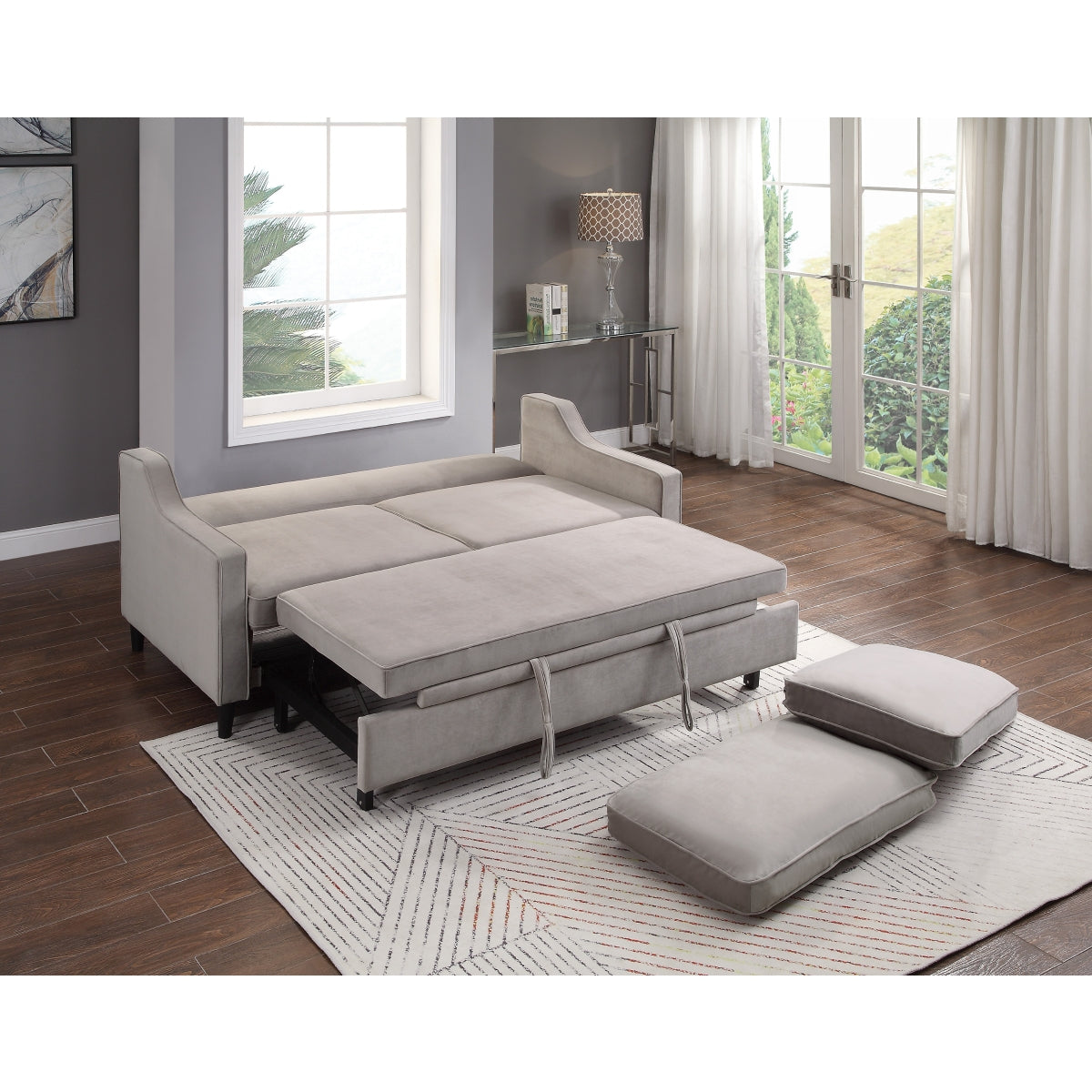Adelia Cobblestone Velvet Convertible Studio Sofa with Pull-out Bed - 9428CB-3CL - Bien Home Furniture &amp; Electronics