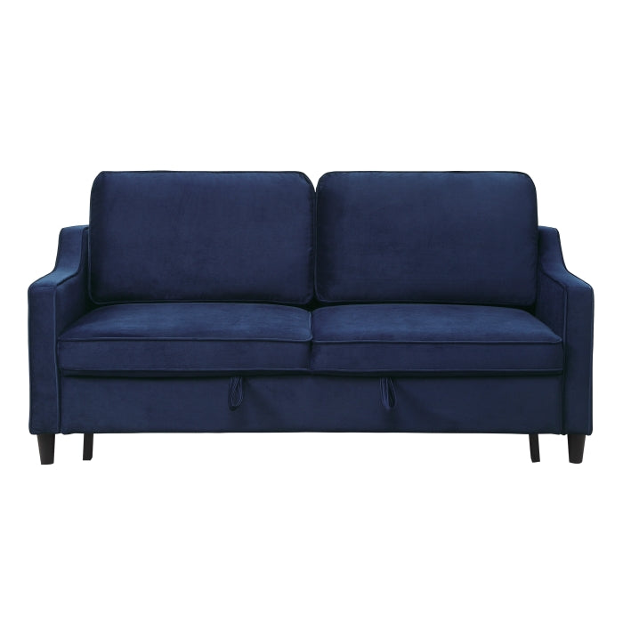 Adelia Navy  Velvet Convertible Studio Sofa with Pull-out Bed - 9428NV-3CL - Bien Home Furniture &amp; Electronics