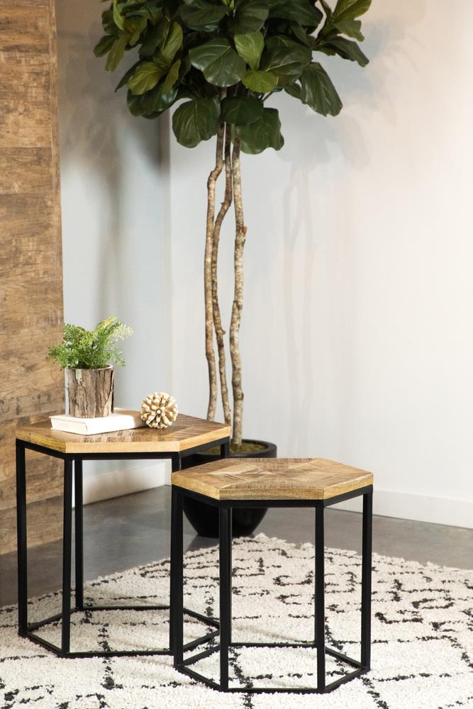 Adger 2-Piece Hexagon Nesting Tables Natural/Black - 935844 - Bien Home Furniture & Electronics