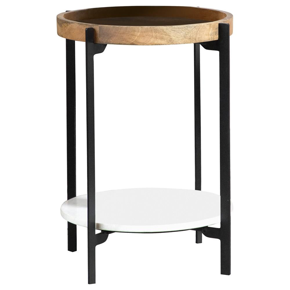 Adhvik Natural/Black Round Accent Table with Marble Shelf - 931218 - Bien Home Furniture & Electronics
