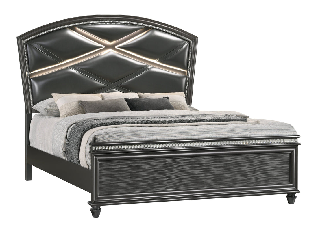 Adira Gray King LED Upholstered Panel Bed - SET | B7880-K-HB | B7880-K-FB | B7880-KQ-RAIL - Bien Home Furniture &amp; Electronics