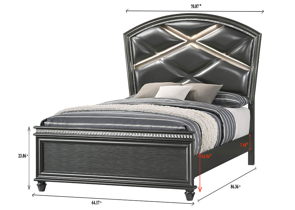 Adira Gray Queen LED Upholstered Panel Bed - SET | B7880-Q-HB | B7880-Q-FB | B7880-KQ-RAIL - Bien Home Furniture &amp; Electronics