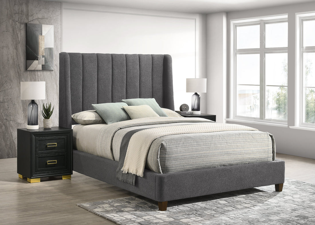Agnes Charcoal Boucle Queen Upholstered Bed - SET | 5264CL-Q-HBFB | 5264CL-KQ-RAIL - Bien Home Furniture &amp; Electronics