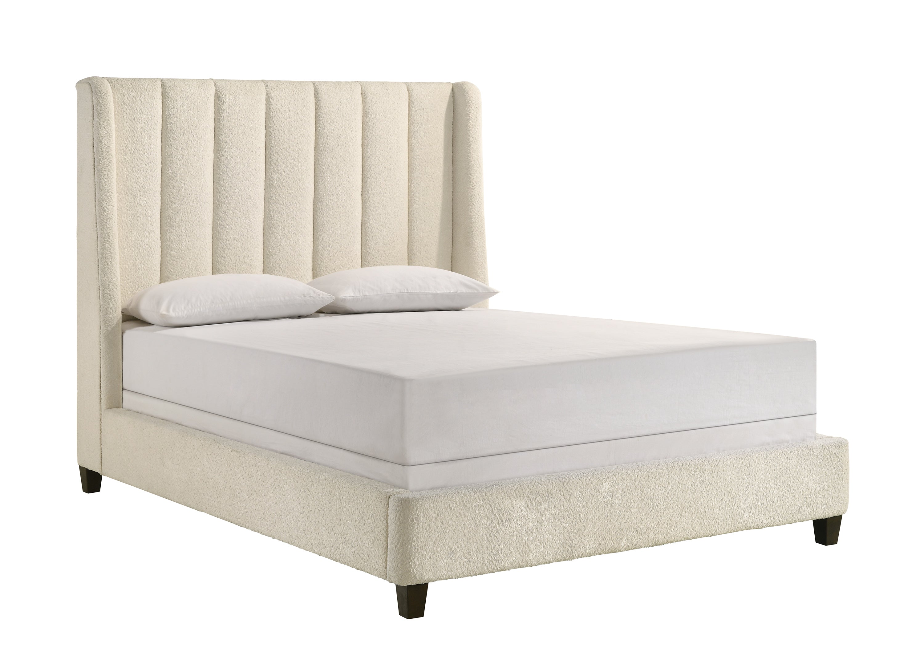 Agnes White Boucle Queen Upholstered Bed - SET | 5264WH-Q-HBFB | 5264WH-KQ-RAIL - Bien Home Furniture &amp; Electronics