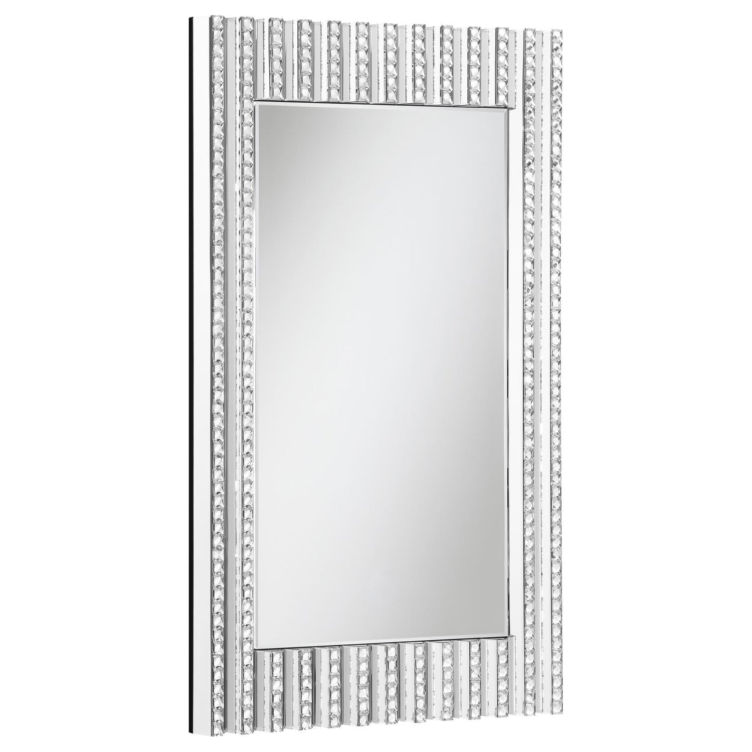 Aideen Silver Rectangular Wall Mirror with Vertical Stripes of Faux Crystals - 961614 - Bien Home Furniture & Electronics