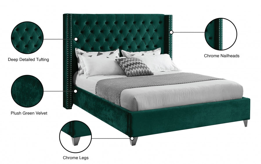 Aiden Green Velvet Queen Bed - AidenGreen-Q - Bien Home Furniture & Electronics