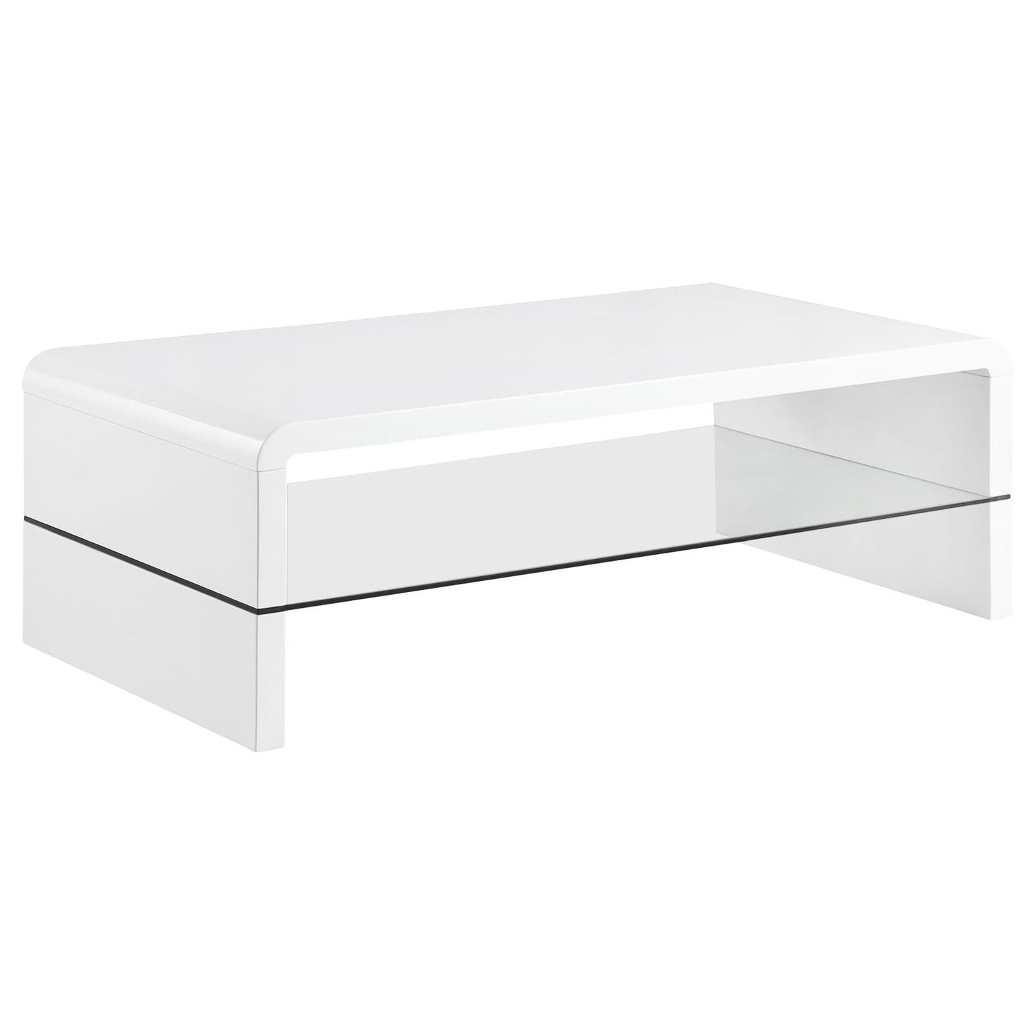 Airell White High Gloss Rectangular Coffee Table with Glass Shelf - 703798 - Bien Home Furniture & Electronics