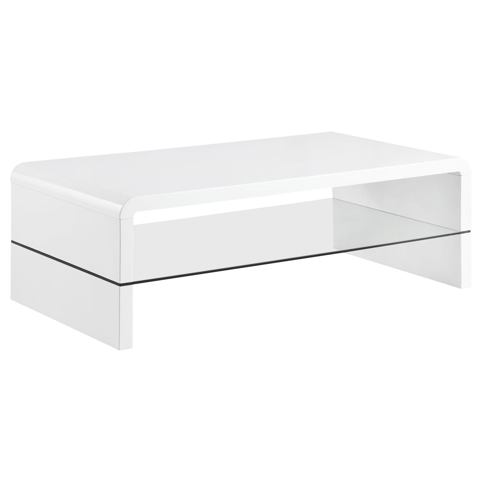Airell White High Gloss Rectangular Coffee Table with Glass Shelf - 703798 - Bien Home Furniture & Electronics