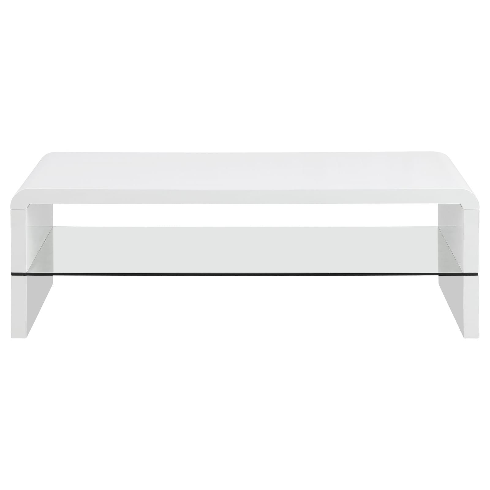 Airell White High Gloss Rectangular Coffee Table with Glass Shelf - 703798 - Bien Home Furniture & Electronics