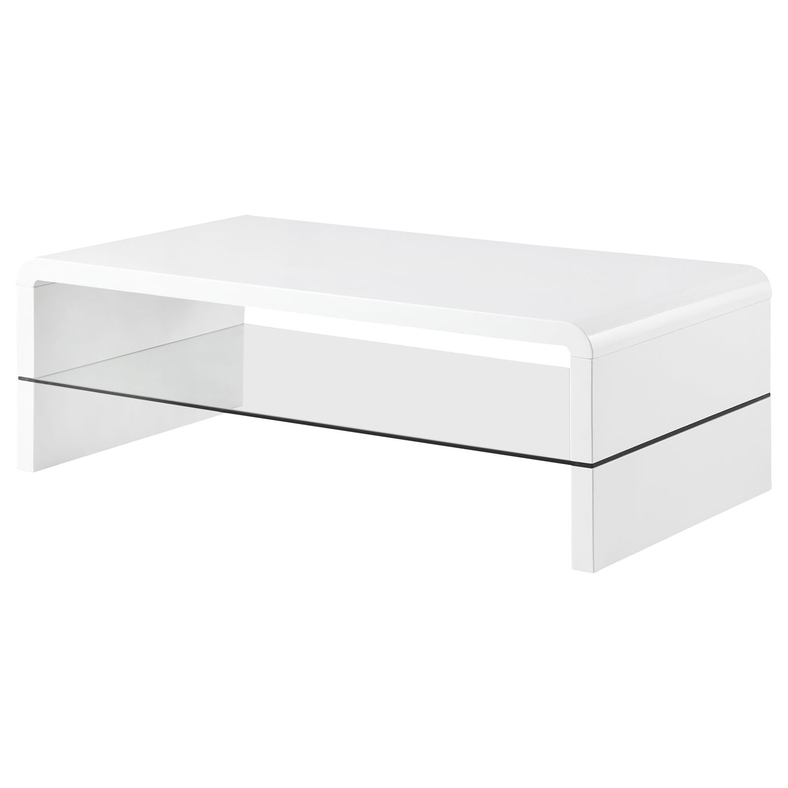 Airell White High Gloss Rectangular Coffee Table with Glass Shelf - 703798 - Bien Home Furniture & Electronics