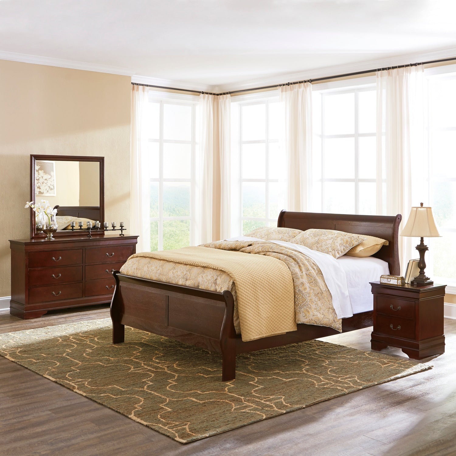 Alisdair Dark Brown Sleigh Bedroom Set - SET | B376-82 | B376-97 | B376-31 | B376-36 | B376-92 | B376-46 - Bien Home Furniture & Electronics