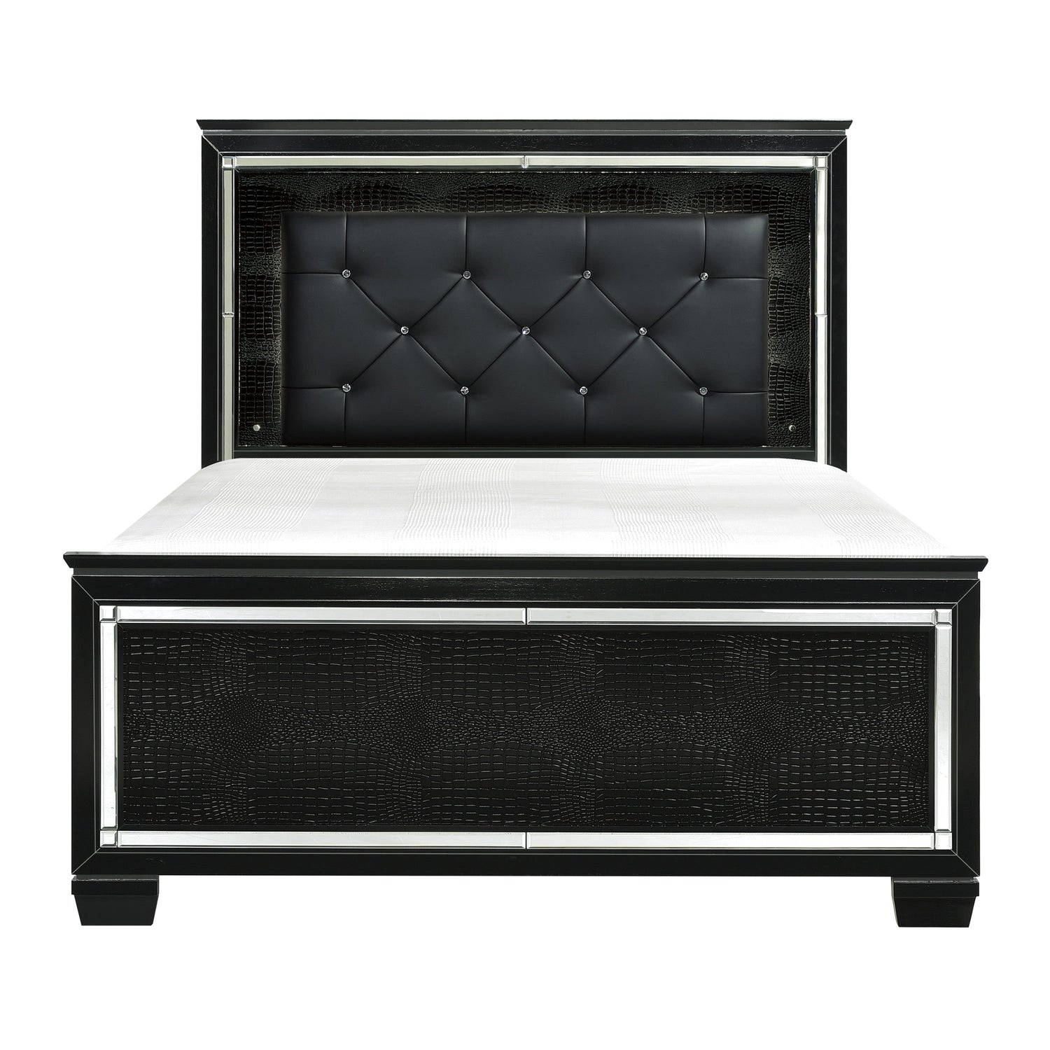 Allura Black Queen LED Upholstered Panel Bed - SET | 1916BK-1 | 1916BK-2 | 1916BK-3 - Bien Home Furniture & Electronics
