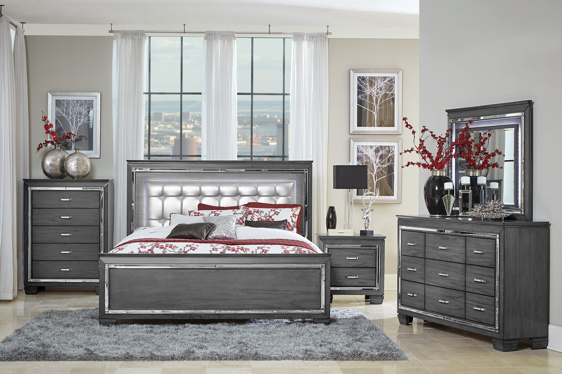 Allura Gray LED Upholstered Panel Youth Bedroom Set - SET | 1916FGY-1 | 1916FGY-2 | 1916FGY-3 | 1916GY-5 | 1916GY-6 | 1916GY-4 | 1916GY-9 - Bien Home Furniture &amp; Electronics
