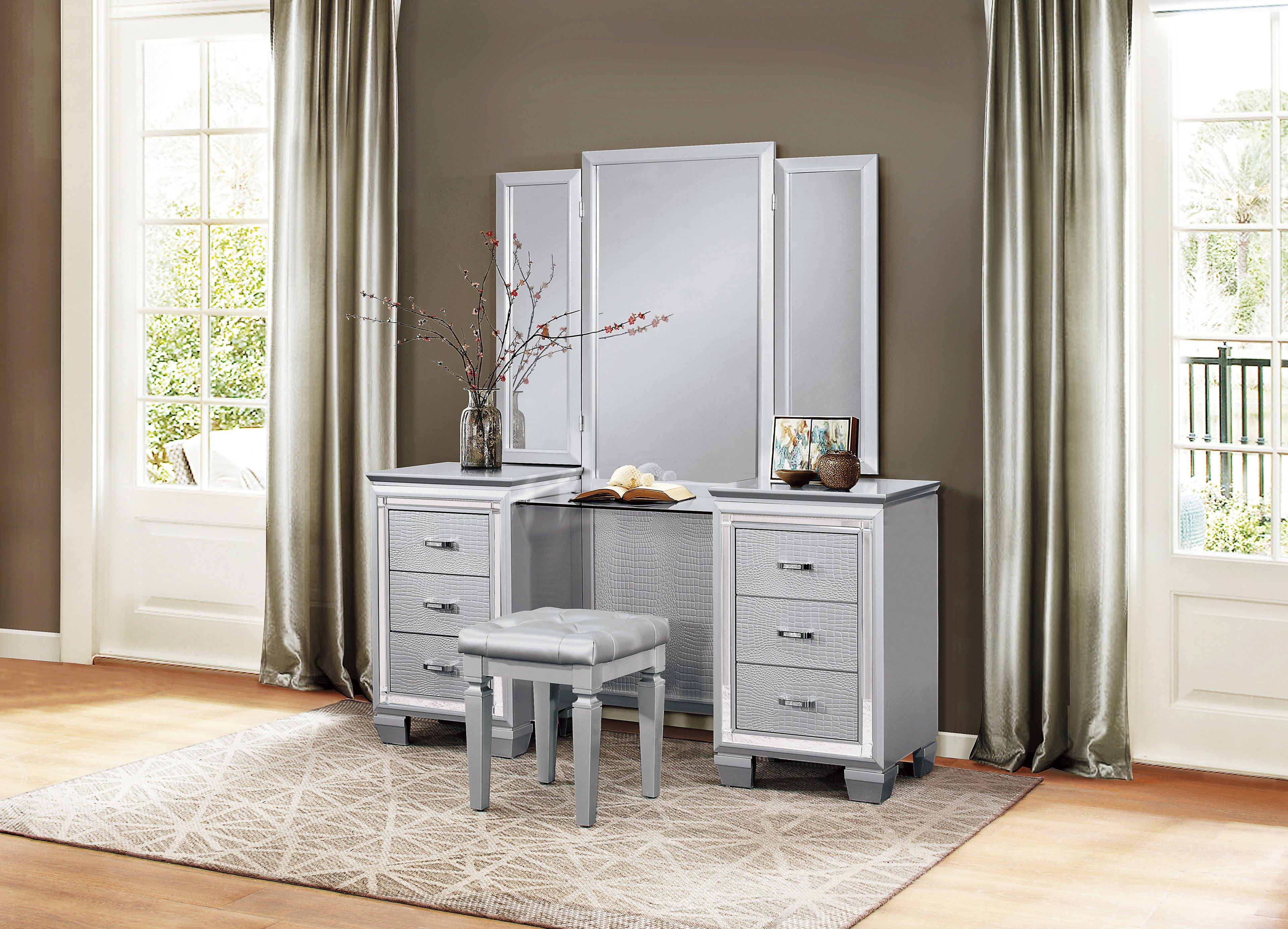 Allura Silver Vanity Dresser with Mirror - SET | 1916-15R | 1916-15L | 1916-15M - Bien Home Furniture &amp; Electronics